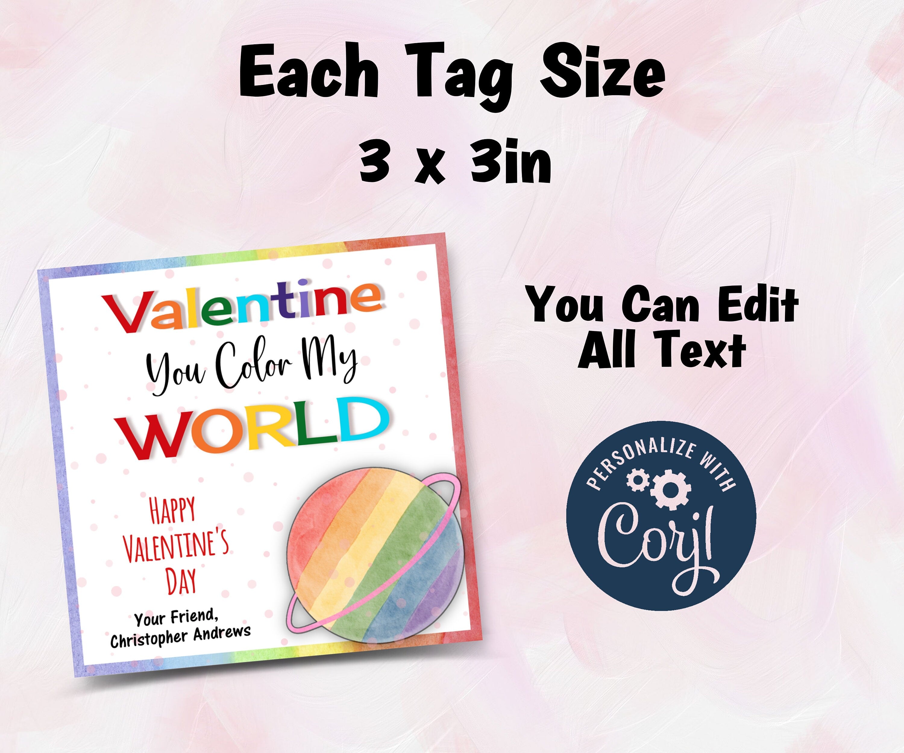 Editable Rainbow Valentine' | Kid Valentine Girl | Rainbow Valentine'S Day Gift Tag | Valentine Rainbow School Tag I Crayon Card Valentine