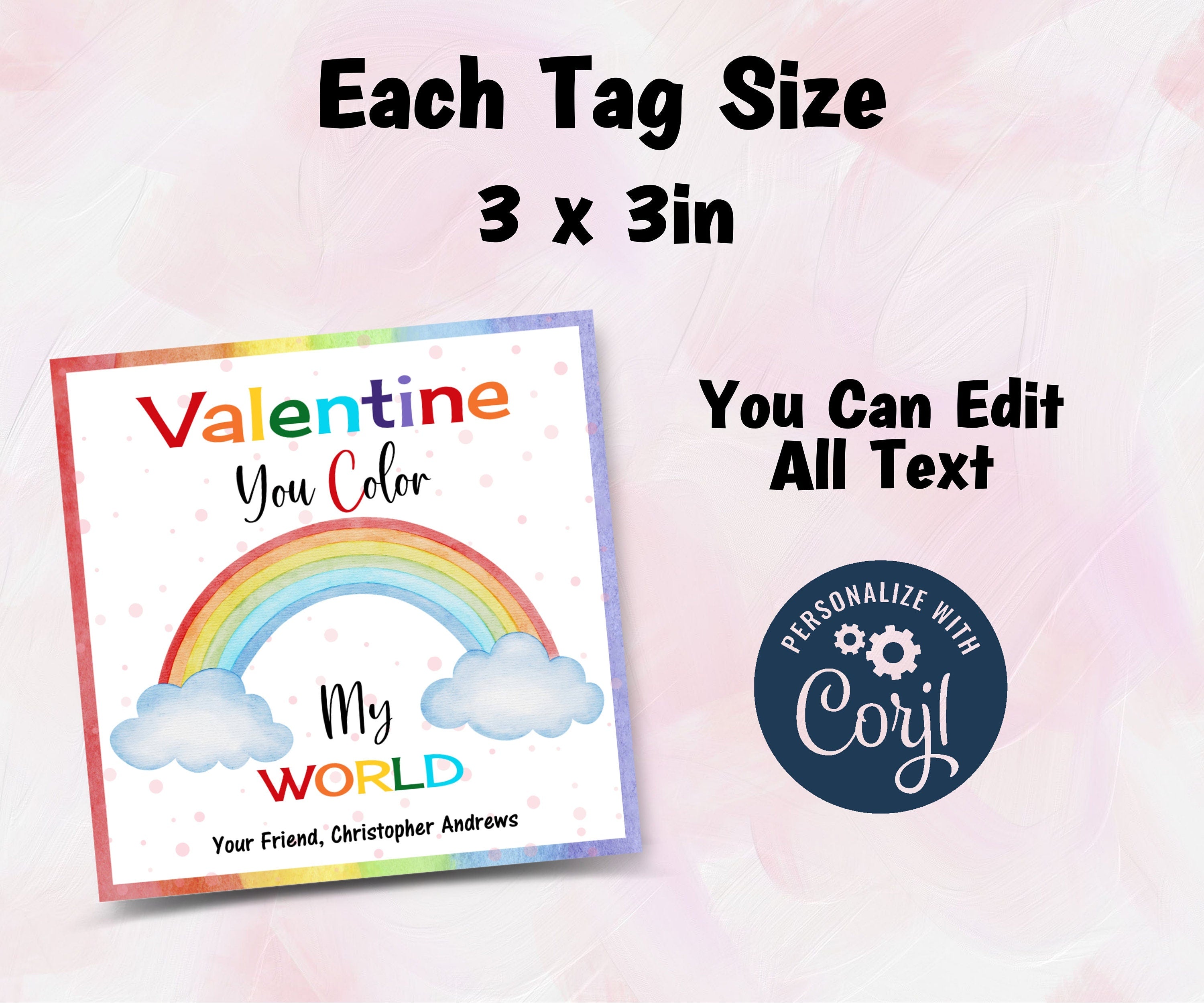 Valentine Rainbow School Tag I Editable Rainbow Valentine' | Kid Valentine Girl | Rainbow Valentine'S Day Gift Tag | Crayon Card Valentine