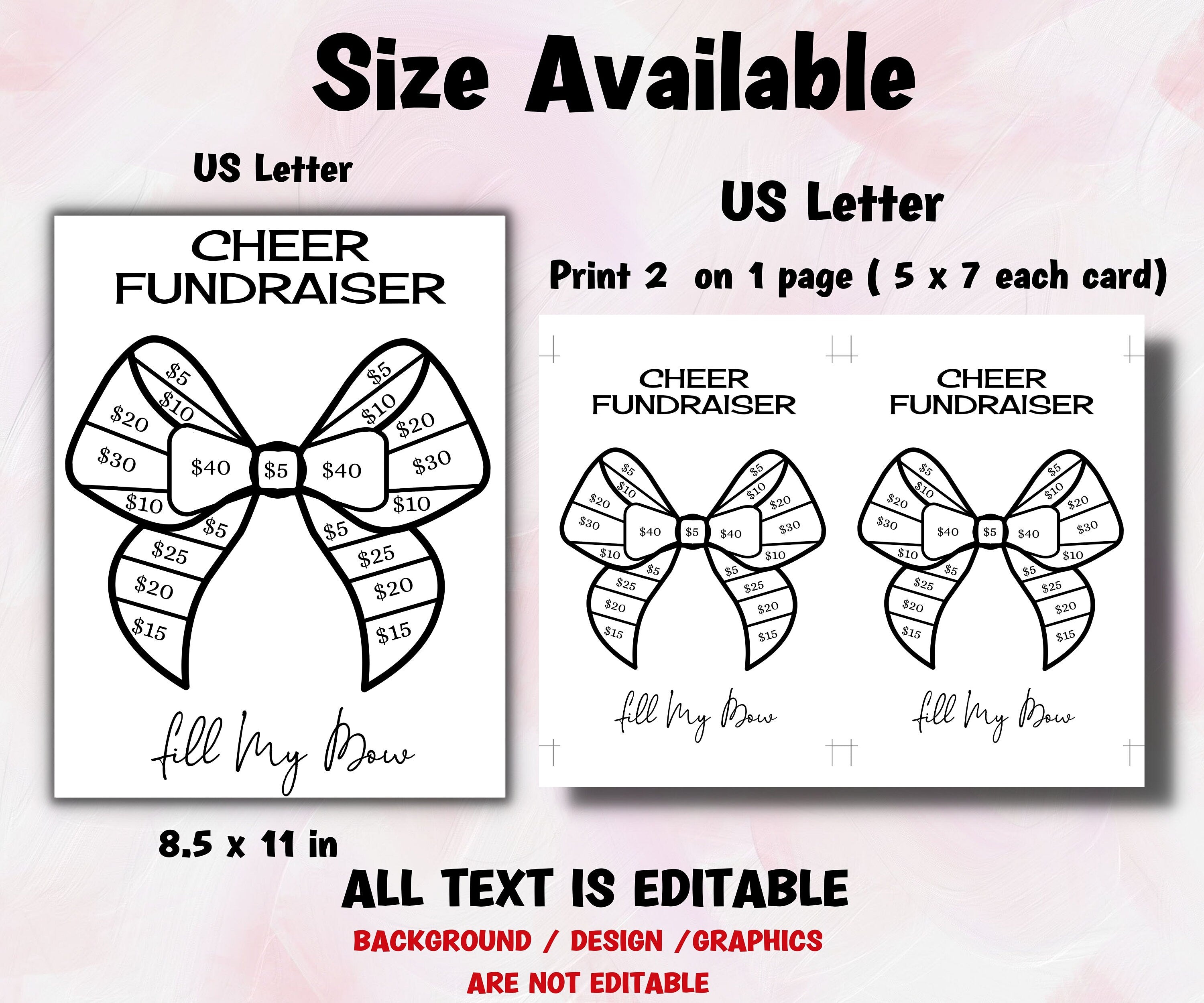 Fill My Bow Fundraiser Sheet | Cheer Fundraiser Sheets | Dance Team | Cheer Team I Soccer I Volleyball I Basketball I Baseball I Softball