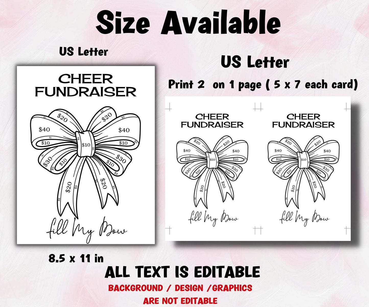 Cheer Fundraiser Sheets I Fill My Bow Fundraiser Sheet | Dance Team | Cheer Team I Soccer I Volleyball I Basketball I Baseball I Softball