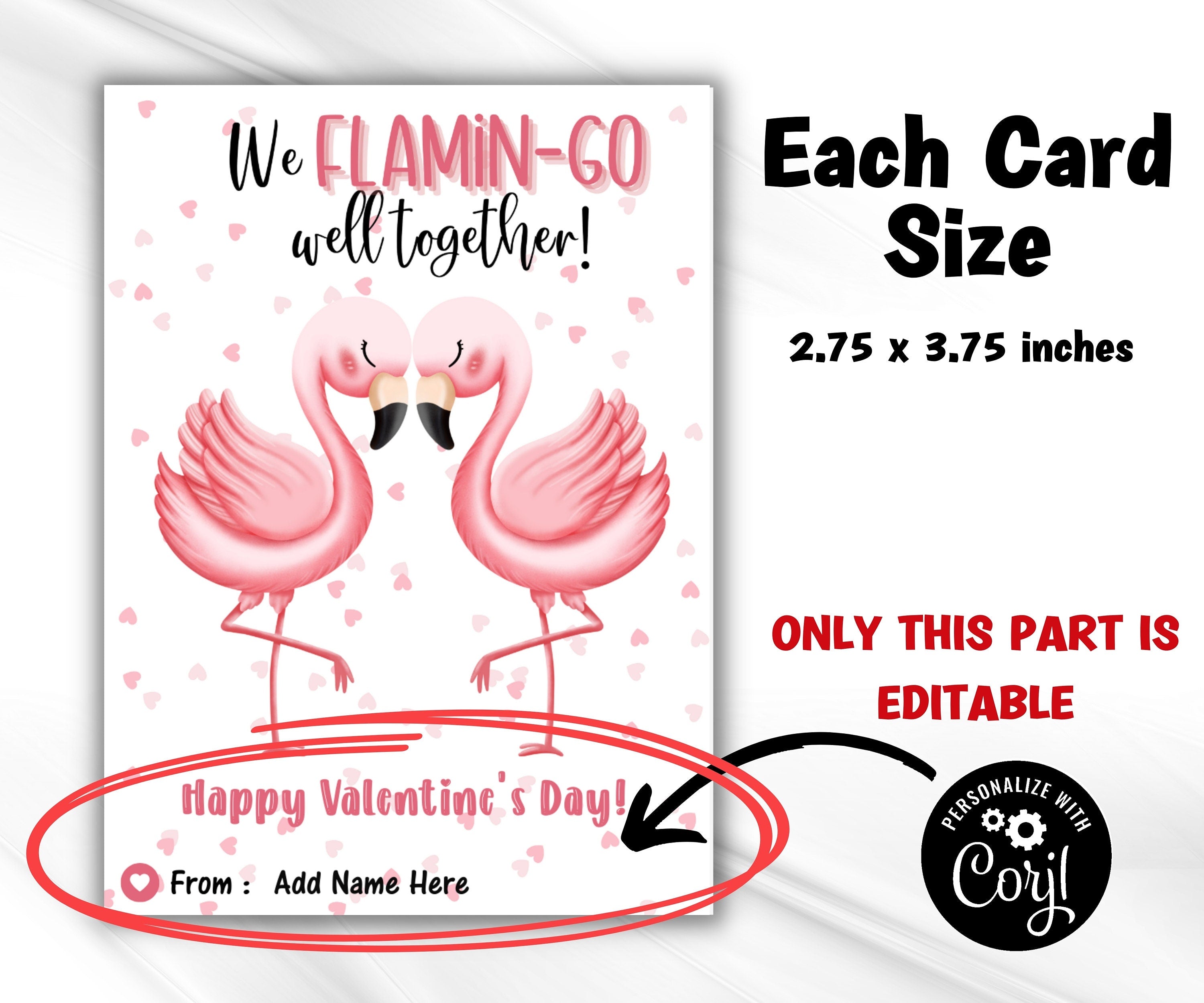 Flamingo Valentine | School Valentines | Editable Anniversary Card | Cards For Kids I Pink Valentine I Pink Flamingo Cards I Flamingo Card