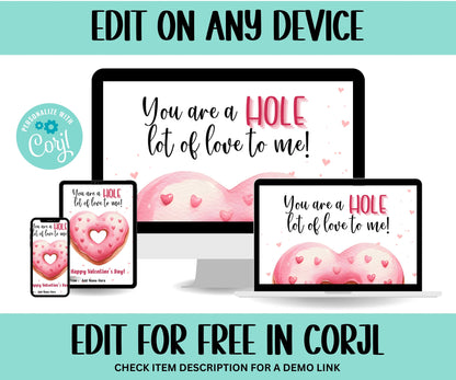 Editable Donut Valentine | Kid Valentine Cards | Donut Know Valentine | Printable Cards For Kids | Printable Tag | Valentine Favor Tags