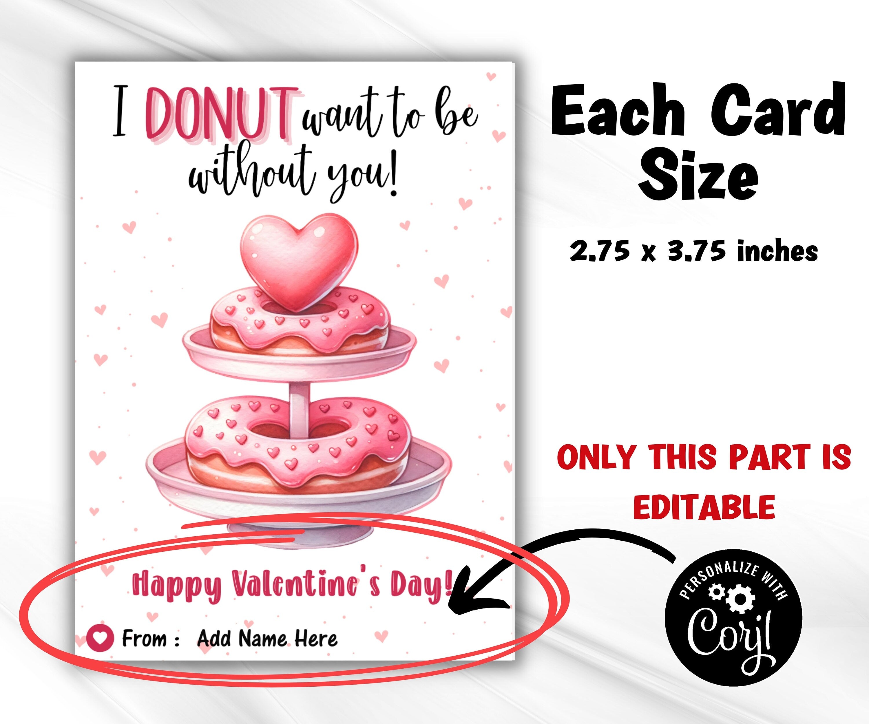 Editable Donut Valentine | Kid Valentine Cards | Donut Know Valentine | Printable Cards For Kids | Printable Tag | Valentine Favor Tags