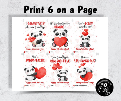 Panda Kids Valentine | Anniversary Panda Card | Panda Valentine Card | Printable Valentine Cards | Classroom Valentine | Valentines Day Card