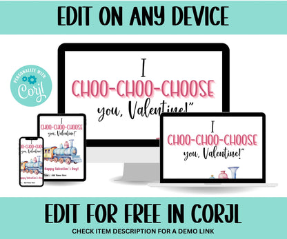 Editable Train Valentines | Boys Valentine | Valentine School Tag | Class Valentine | Funny Design | Choo Choo Choose You I Choo Choo