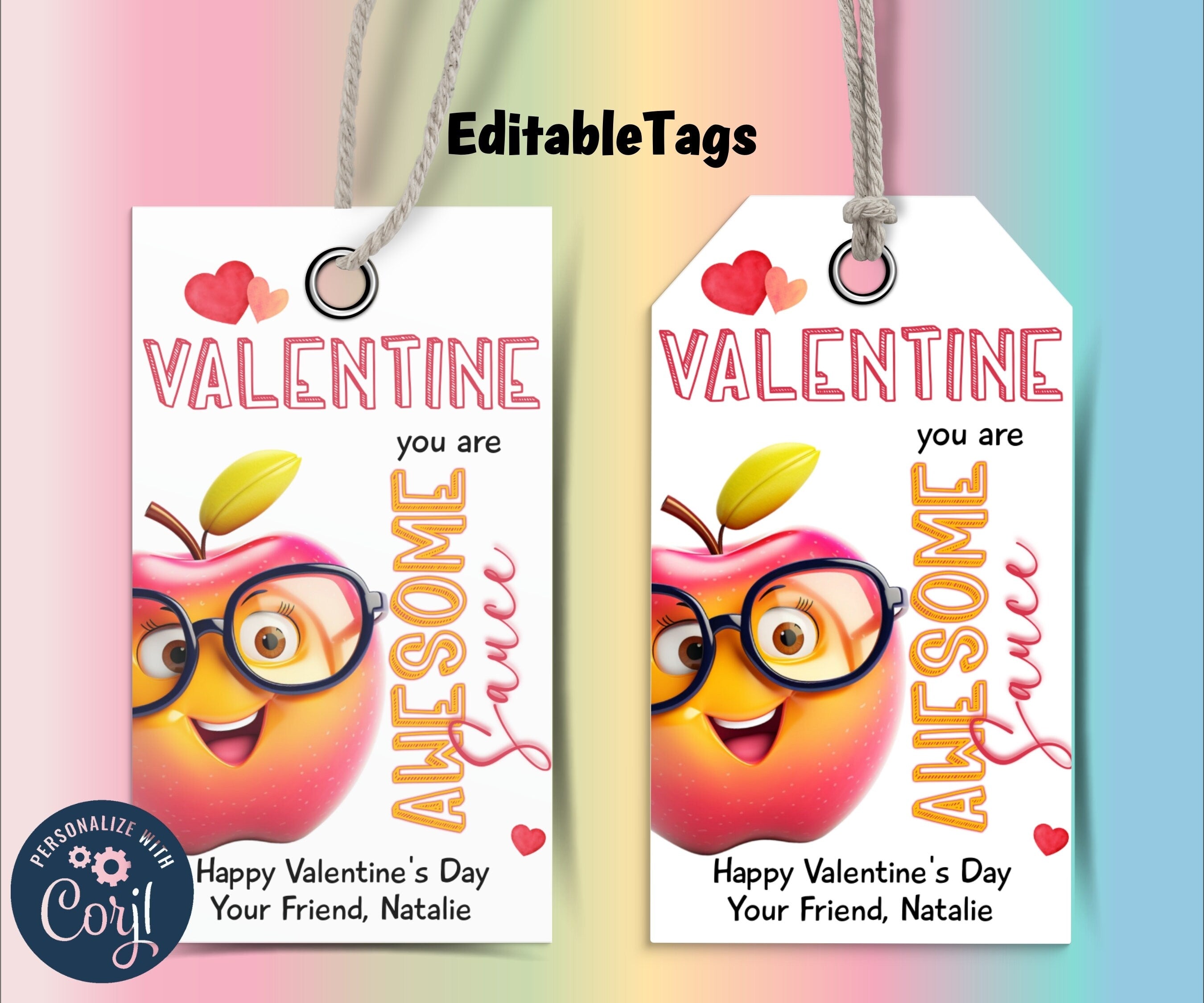 Kids Valentine | Applesauce Valentine' | Applesauce Valentine Stickers | Printable Main Squeeze Valentine | Valentine Tag I You are Awesome