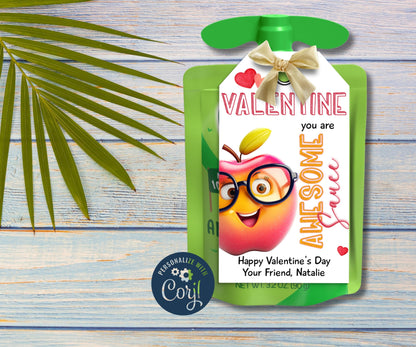 Kids Valentine | Applesauce Valentine' | Applesauce Valentine Stickers | Printable Main Squeeze Valentine | Valentine Tag I You are Awesome