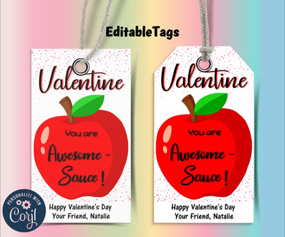 Valentines Classroom | Apple Sauce | Toddler Valentines | Applesauce Valentine Printable | Awesome Sauce Valentines Day Stickers I teachers