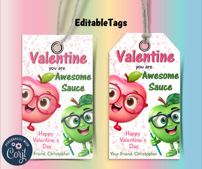 You'Re Awesomesauce | Valentines Classroom | Kids Valentine Cards Printable | Applesauce Tag | Kids Valentine Cards For Preschool I toddler