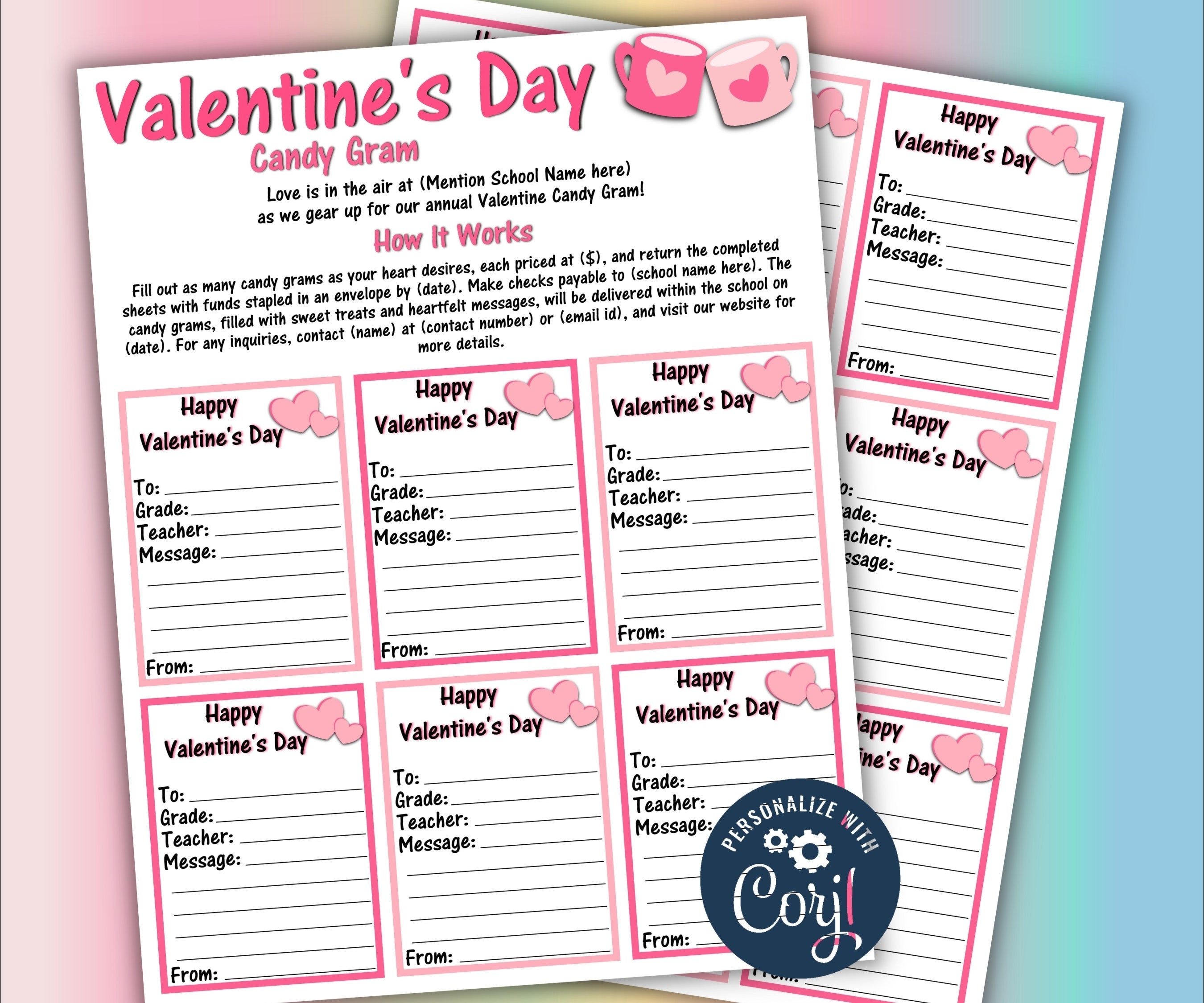 Church School Pto Pta Flyer | Candy Gram Flyer | Class Party Editable Template | Valentine Candy Sign I CandyGram Flyer | Candy Poster I tag