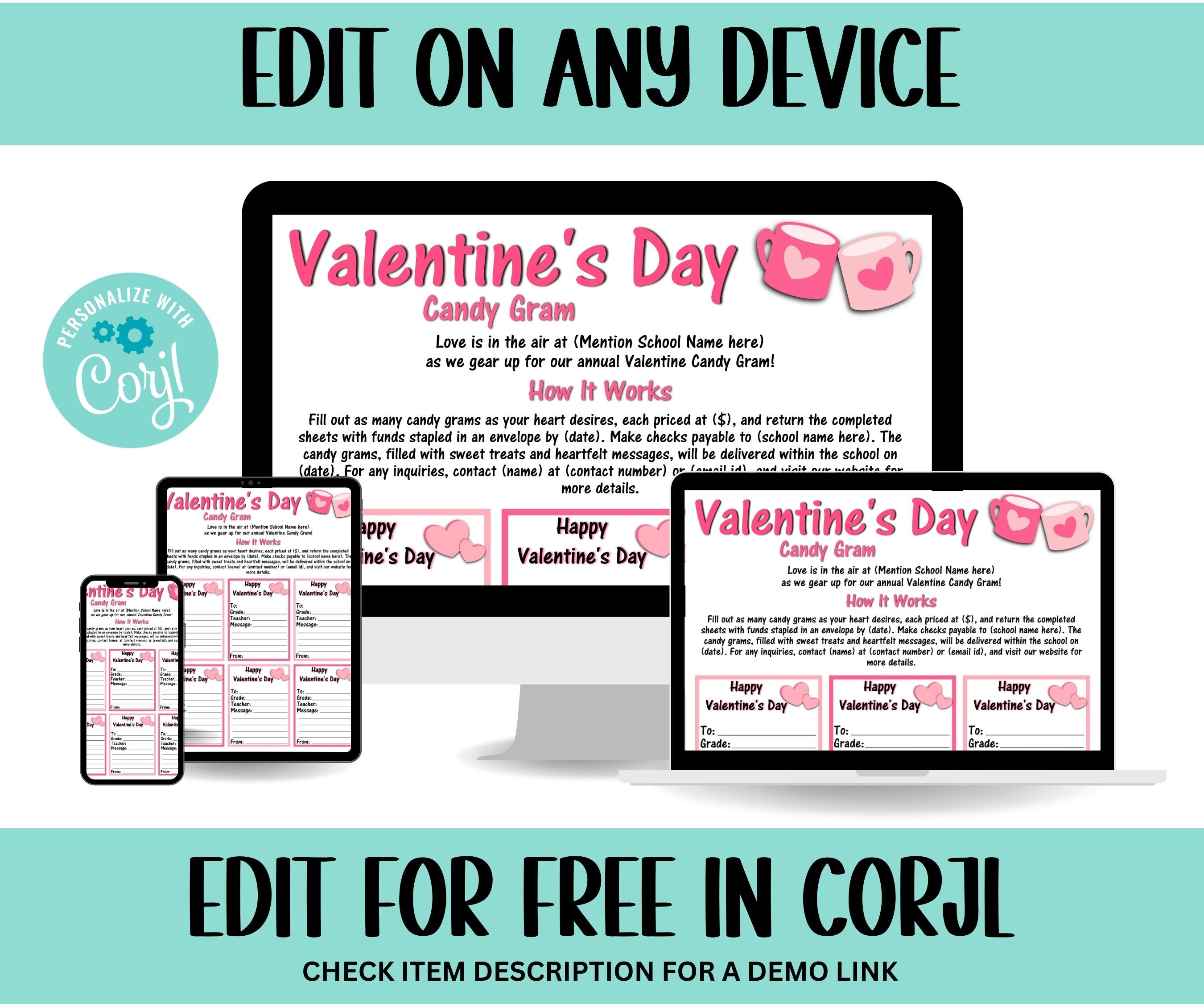 Church School Pto Pta Flyer | Candy Gram Flyer | Class Party Editable Template | Valentine Candy Sign I CandyGram Flyer | Candy Poster I tag