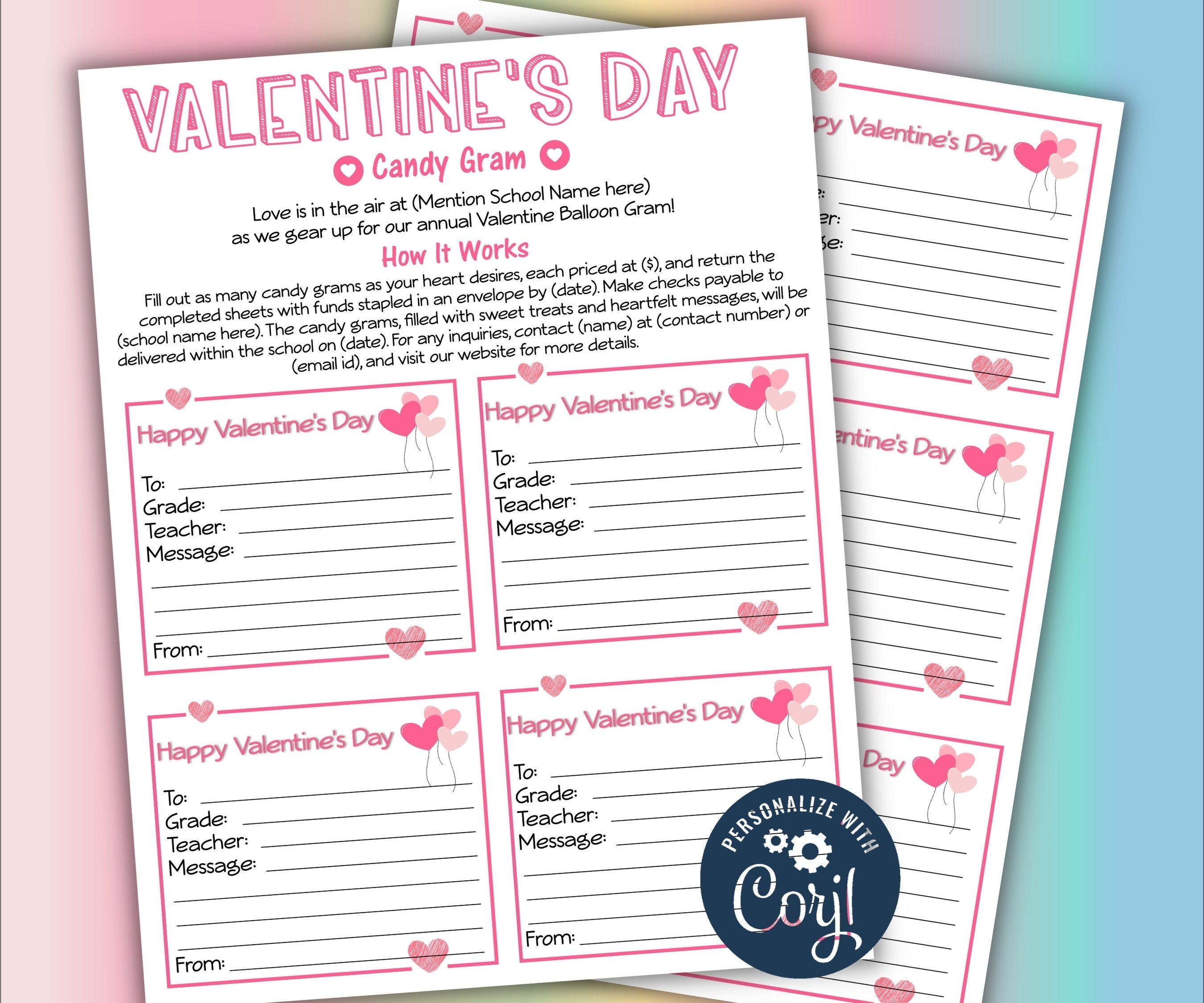 Classroom gram I Valentine Day Candy Fundraiser | Church School Pto Pta Flyer I Valentine Fundraiser I Fundraiser Flyer I Editable Template