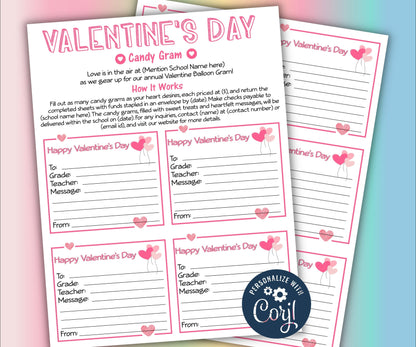 Classroom gram I Valentine Day Candy Fundraiser | Church School Pto Pta Flyer I Valentine Fundraiser I Fundraiser Flyer I Editable Template