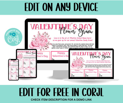 Valentine Day Flower Fundraiser | Church School Pto Pta Flyer I Valentine Fundraiser I Fundraiser Flyer I Editable Template I Classroom gram