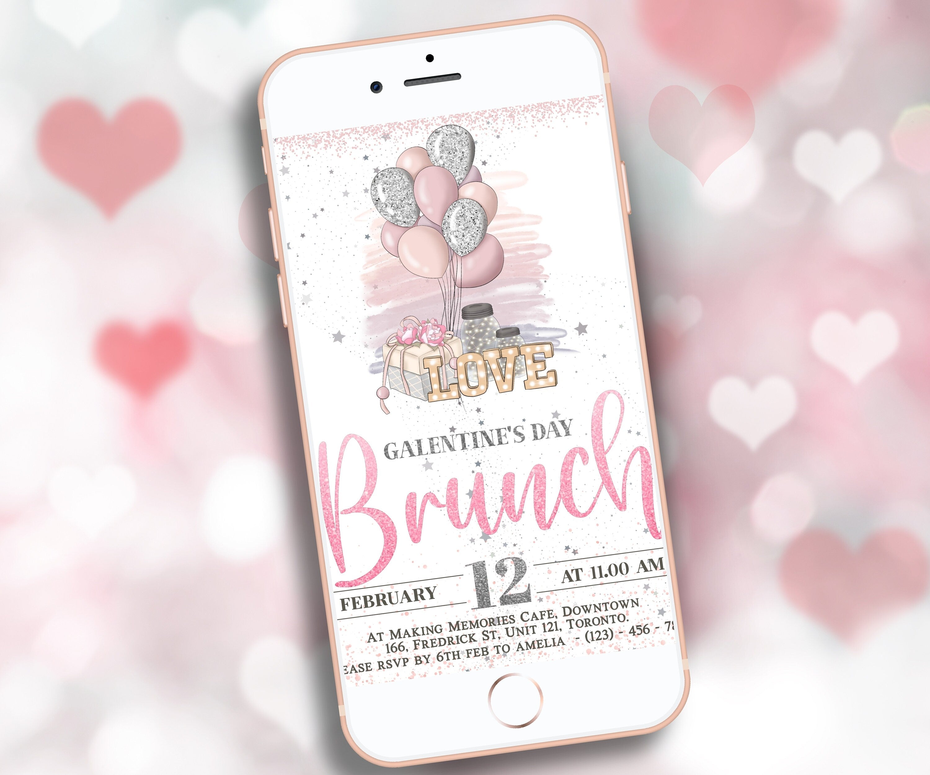 Galentine'S Brunch Party | Girls Night | Corjl Template | Galentines Party I Galentine Editable Invitation I Galentine Brunch Invite