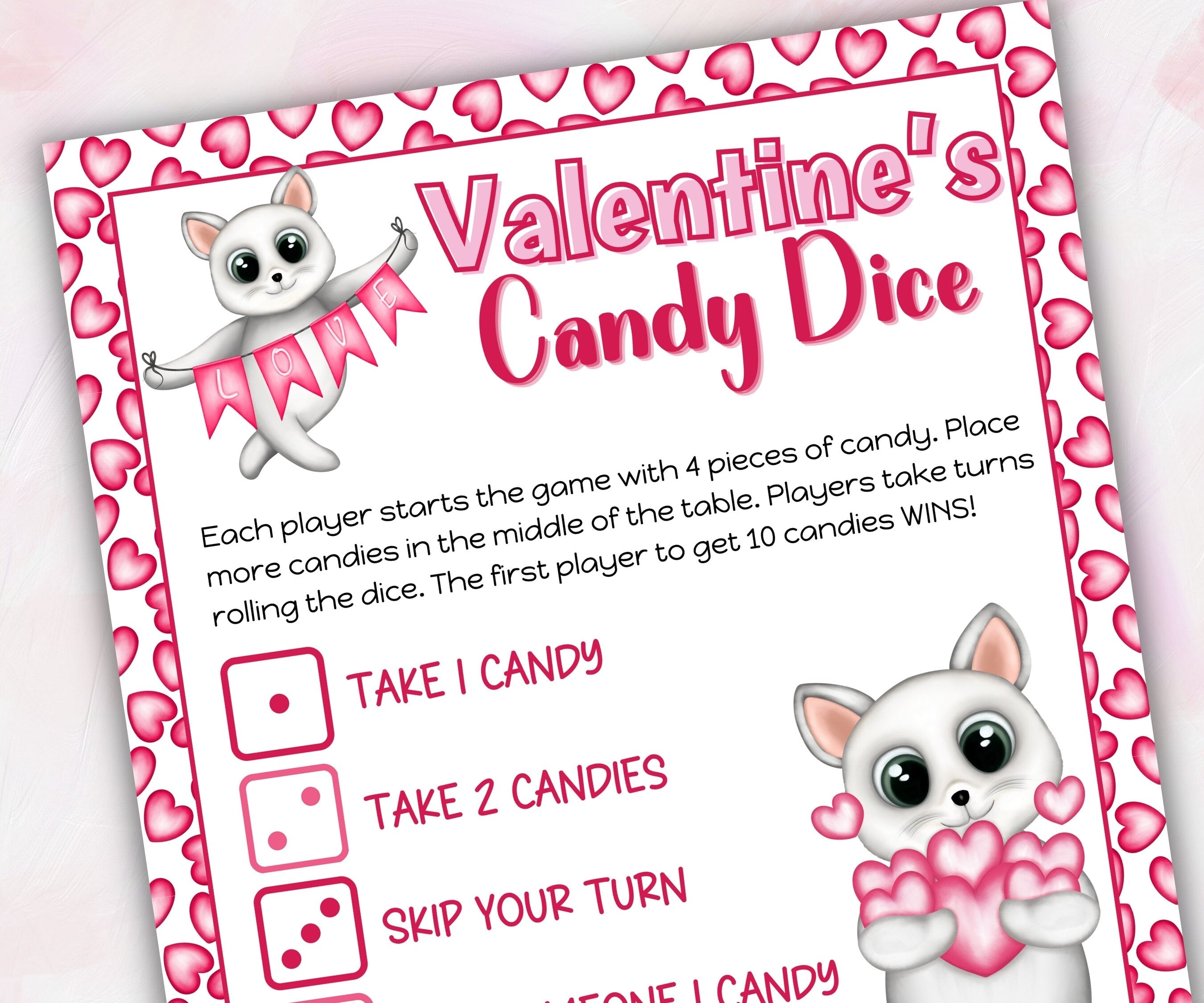 Valentine Candy Dice Game | Valentine Cat Card| Classroom Game | Valentine Activity | Valentine'S Party Game | Fun Activity I Dice Game