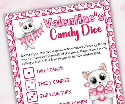 Valentine Candy Dice Game | Valentine Cat Card| Classroom Game | Valentine Activity | Valentine'S Party Game | Fun Activity I Dice Game