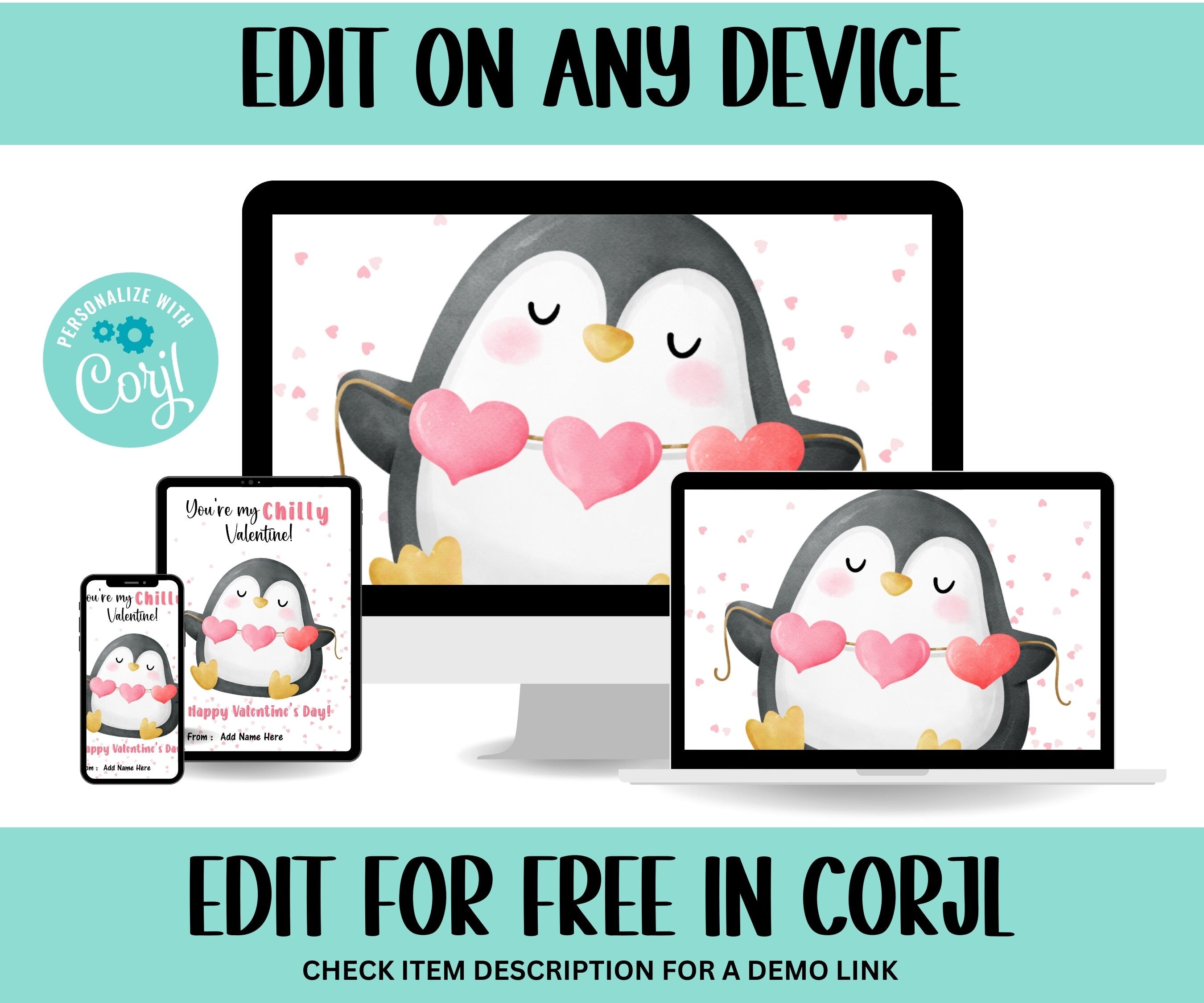 Penguin Valentines Day Cards, Classroom Valentines, Printable School Valentines , Kids Valentine Cards for School Daycare, Gift For Teacher