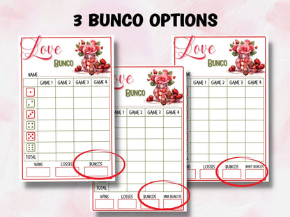 Love Bunco Score Sheet Template | Pink And Red Printable Bunco | Valentines Printable Bunco | Printable Bunco Set I February Bunco Cards