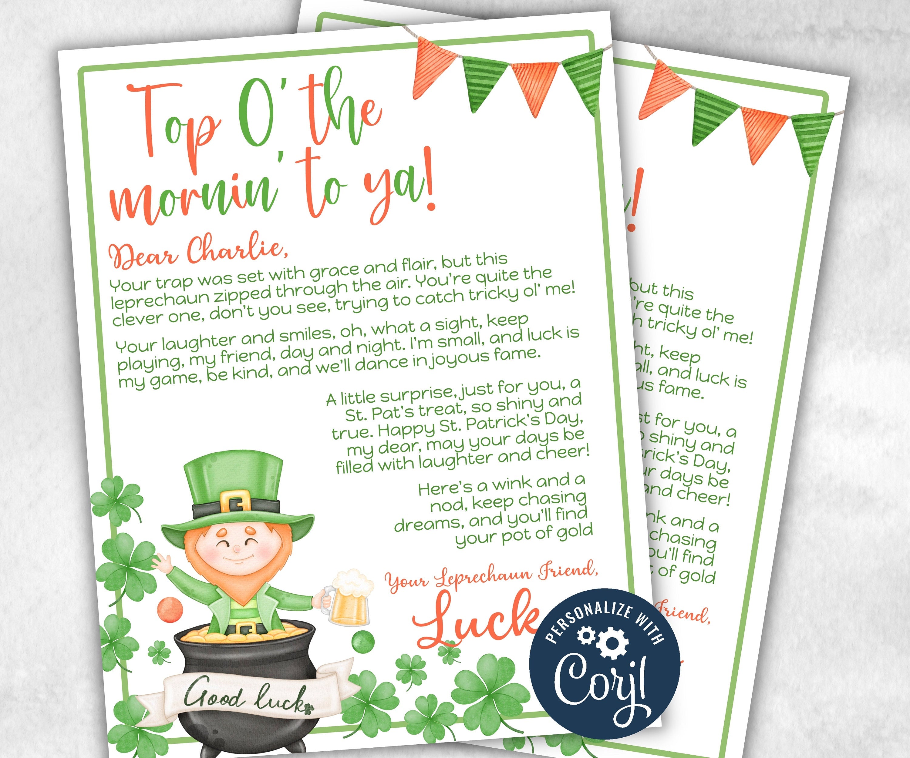 Leprechaun Note Printable | Editable Template | Kid Treasure Hunt Activity | Leprechaun trap letter-St.Patricks Day -TheHustlingCatLady-Templates