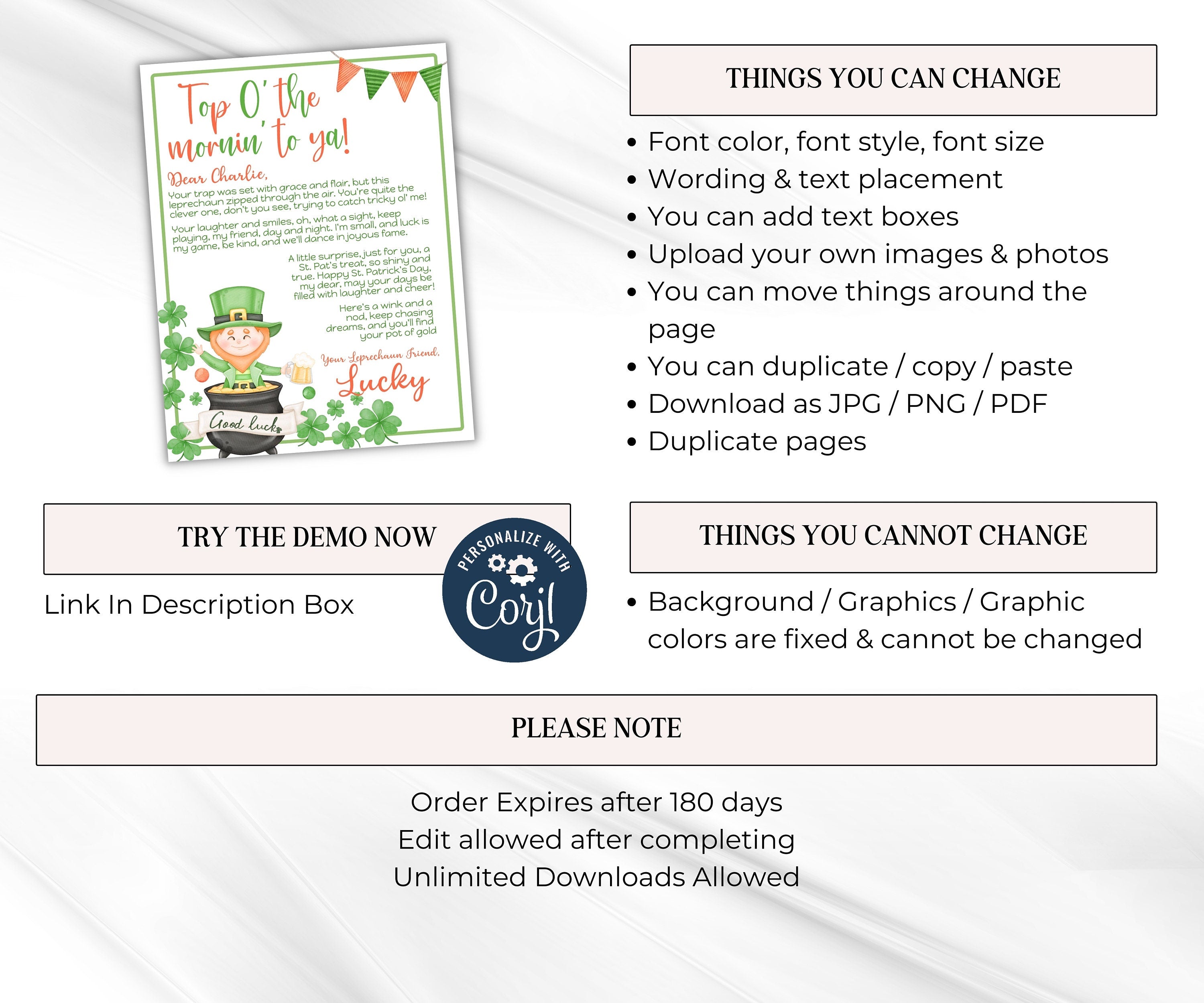 Leprechaun Note Printable | Editable Template | Kid Treasure Hunt Activity | Leprechaun trap letter-St.Patricks Day -TheHustlingCatLady-Templates