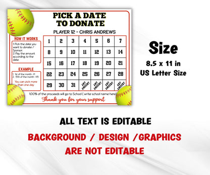 Clear The Board Fundraising Made Easy I Pay The Date | Editable File | Pick A Date To Donate Printable | Fundraiser Calendar | Softball