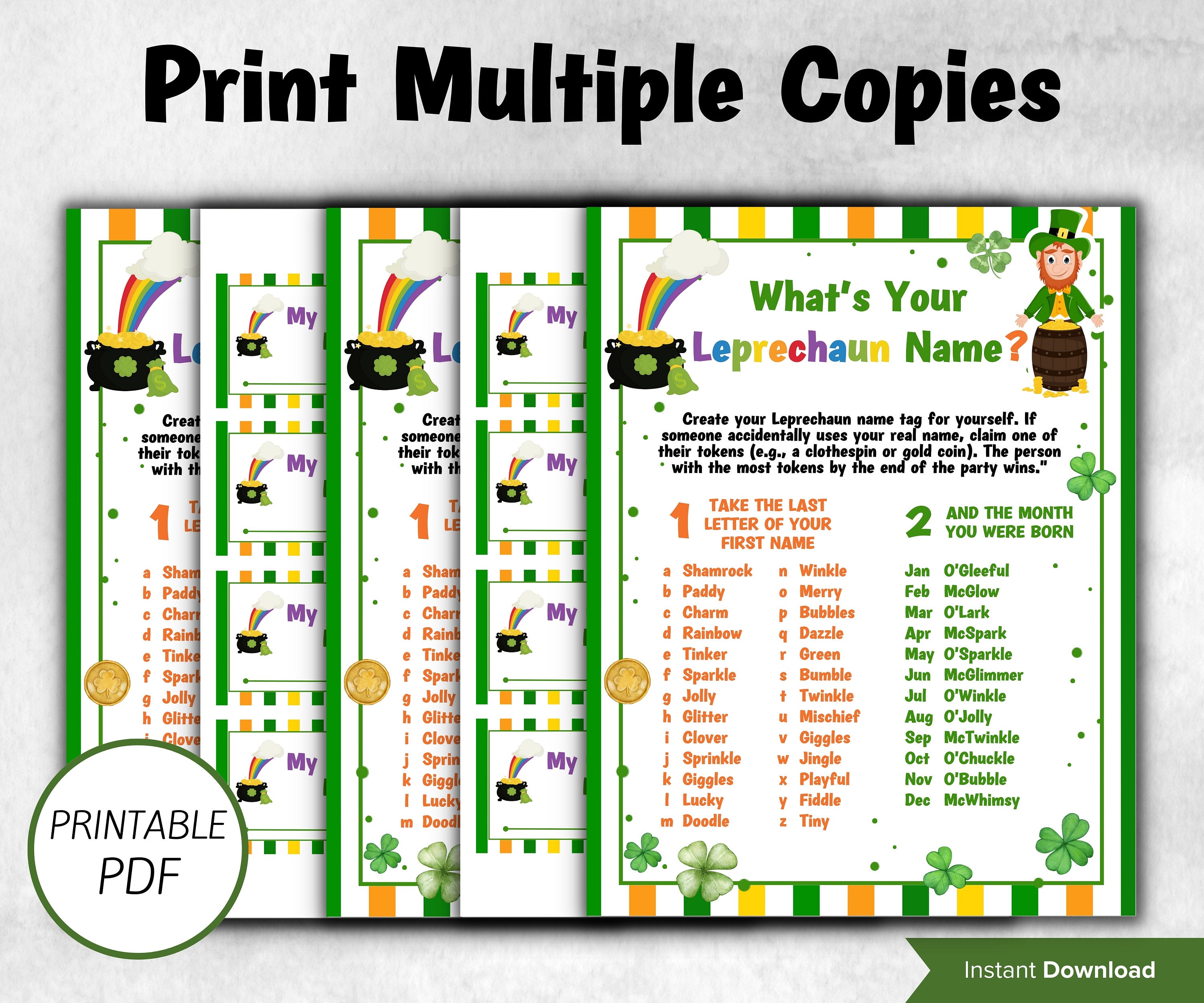Leprechaun name tag game, Leprechaun name board sign, Leprechaun name generator, What's Your Leprechaun name, St Patricks Day Games-St.Patricks Day -TheHustlingCatLady-Stickers, Labels & Tags