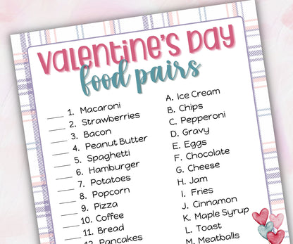 Valentines Day Activity For Kids And Adults | Valentines Party Game | Valentine'S Day Food Pairs Game | Valentines Day Game I Printable Game