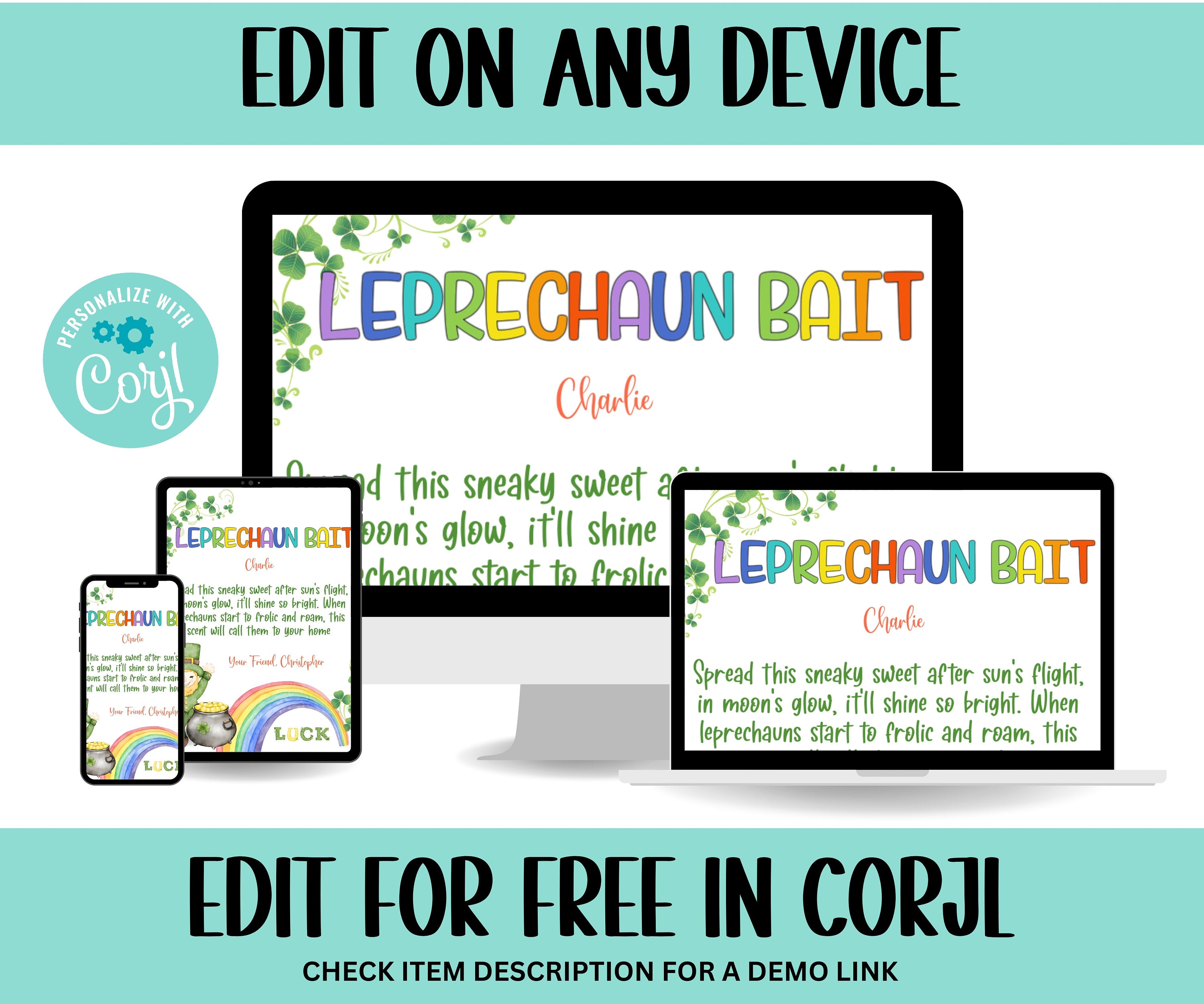 St. Patrick'S Day Bait Printable Tags | My Lucky Charm | Bag Toppers, Leprechaun Printable, Treat Bag Toppers, St Patrick'S Day Editable-St.Patricks Day -TheHustlingCatLady-Stickers, Labels & Tags