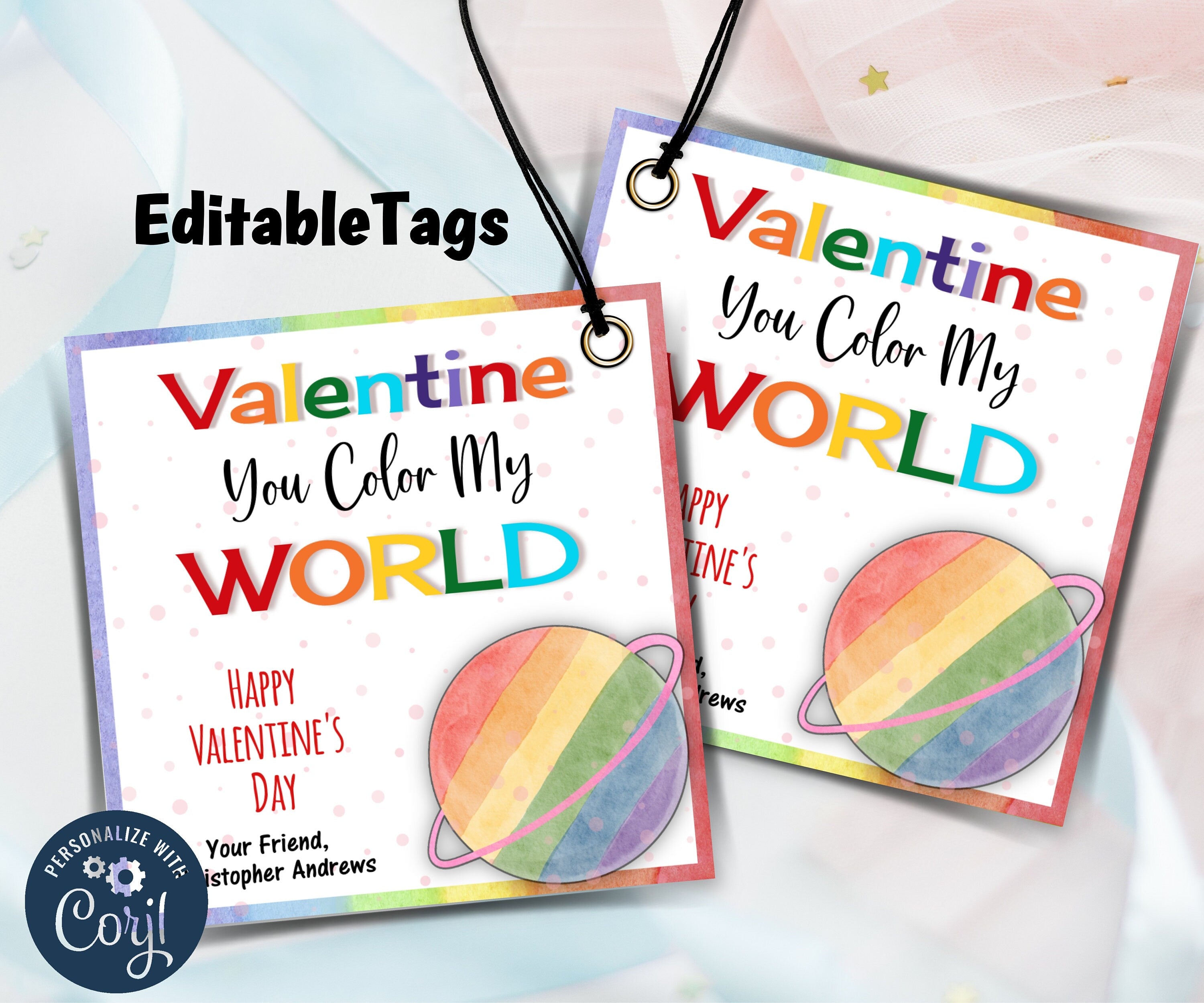 Editable Rainbow Valentine' | Kid Valentine Girl | Rainbow Valentine'S Day Gift Tag | Valentine Rainbow School Tag I Crayon Card Valentine