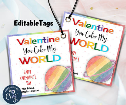 Editable Rainbow Valentine' | Kid Valentine Girl | Rainbow Valentine'S Day Gift Tag | Valentine Rainbow School Tag I Crayon Card Valentine