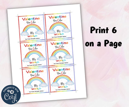 Valentine Rainbow School Tag I Editable Rainbow Valentine' | Kid Valentine Girl | Rainbow Valentine'S Day Gift Tag | Crayon Card Valentine