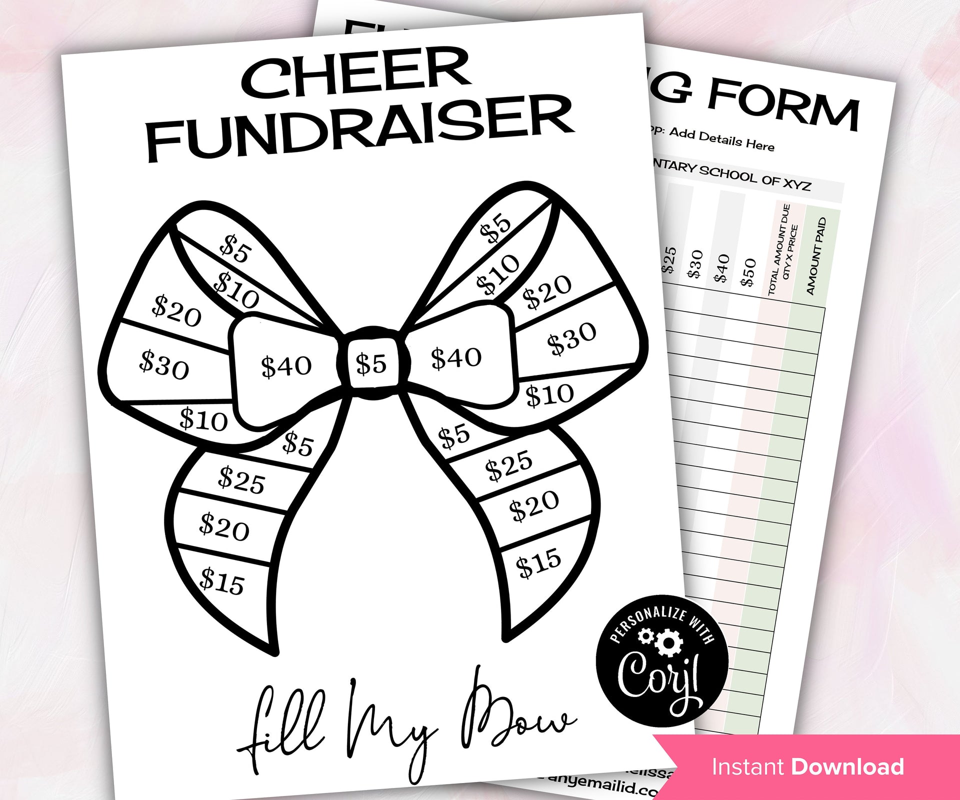 Editable Cheer Fundraiser Sheets - Fill My Bow Fund - Color My Bow in Corjl – The Hustling Cat Lady for Cheer Bow Template Free Printable