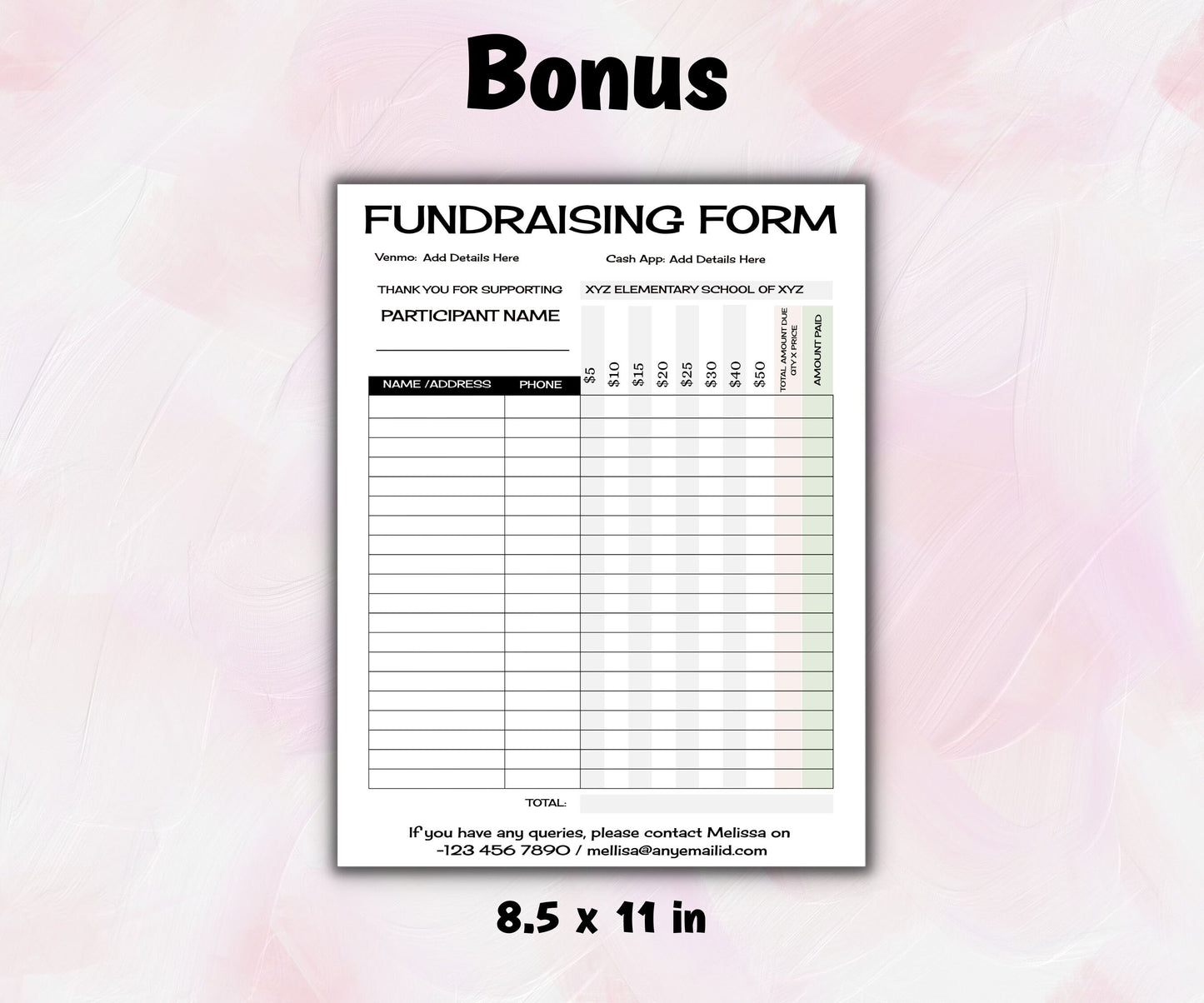 Fill My Bow Fundraiser Sheet | Cheer Fundraiser Sheets | Dance Team | Cheer Team I Soccer I Volleyball I Basketball I Baseball I Softball