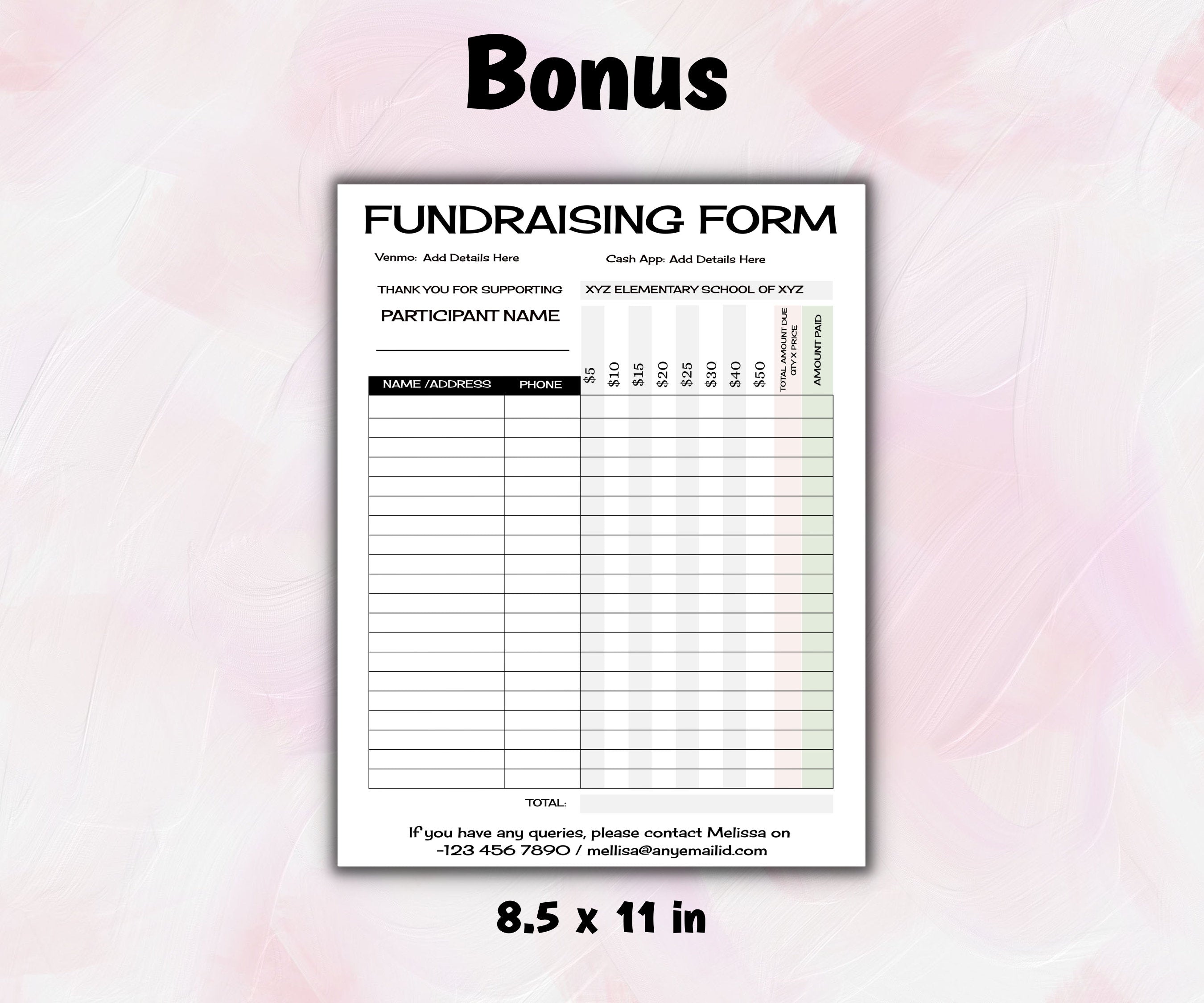 Cheer Fundraiser Sheets I Fill My Bow Fundraiser Sheet | Dance Team | Cheer Team I Soccer I Volleyball I Basketball I Baseball I Softball