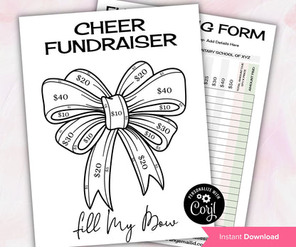 Cheer Fundraiser Sheets I Fill My Bow Fundraiser Sheet | Dance Team | Cheer Team I Soccer I Volleyball I Basketball I Baseball I Softball