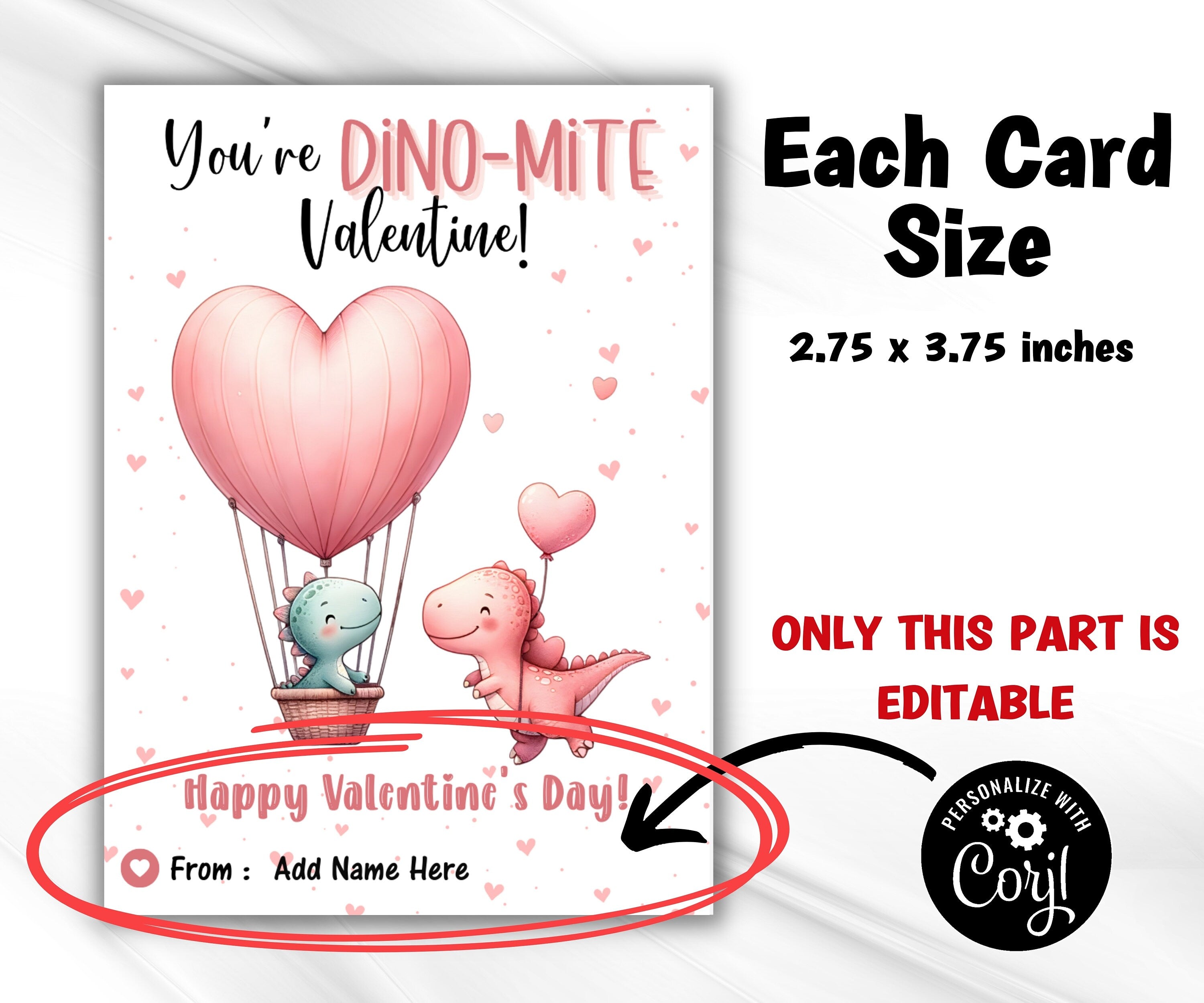 Dinosaur Valentine | School Valentines | Editable | You'Re Dino-Mite Cookie Card | Valentine Cards For Kids I Dino Card I Heart Saur Card