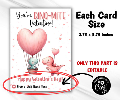 Dinosaur Valentine | School Valentines | Editable | You'Re Dino-Mite Cookie Card | Valentine Cards For Kids I Dino Card I Heart Saur Card