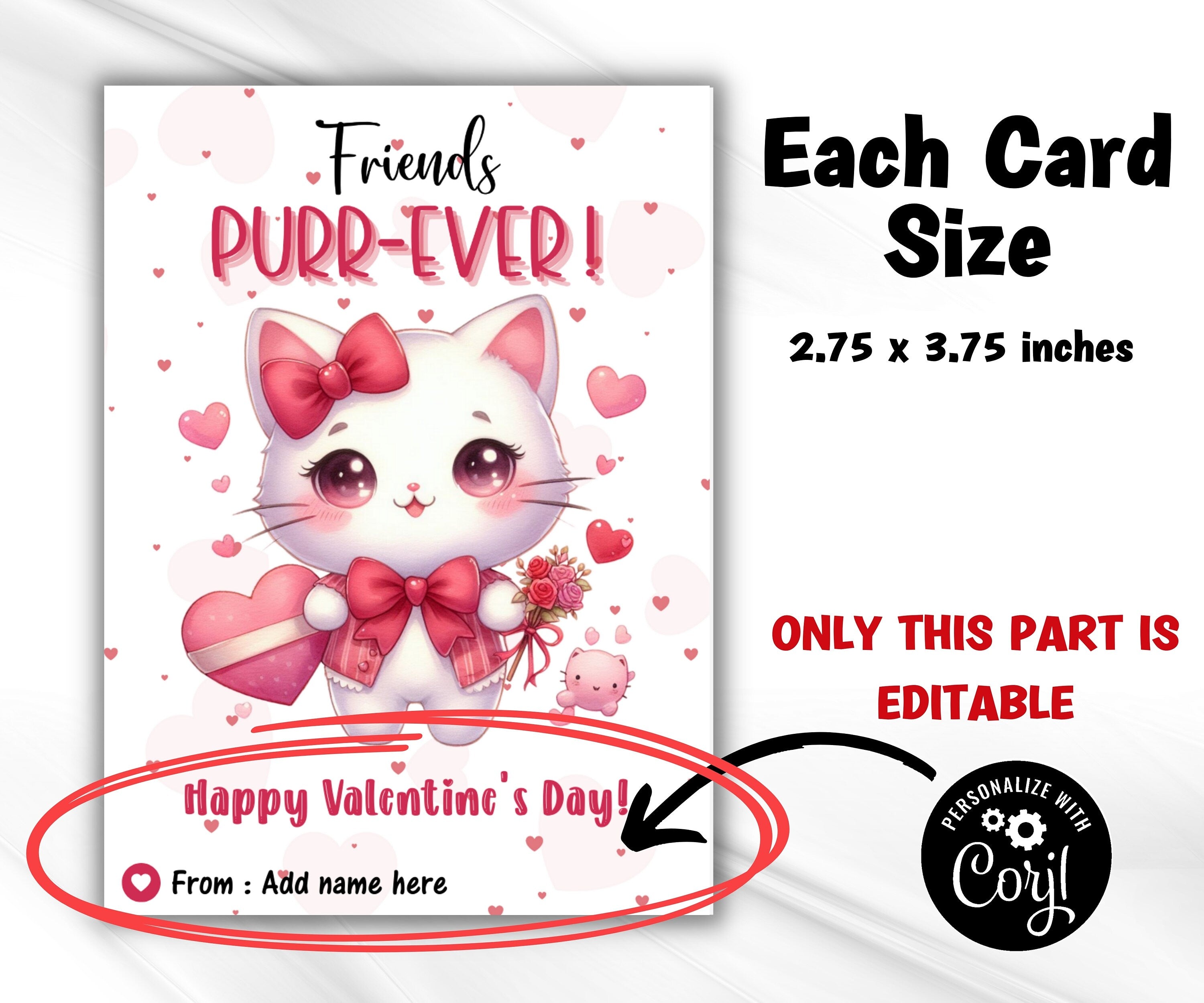 Kawai Cat Card | Anniversary Card | Class Valentine | Valentine'S Day Card | Valentines Card | I Love You Card | Valentine’S Day Card I Cat