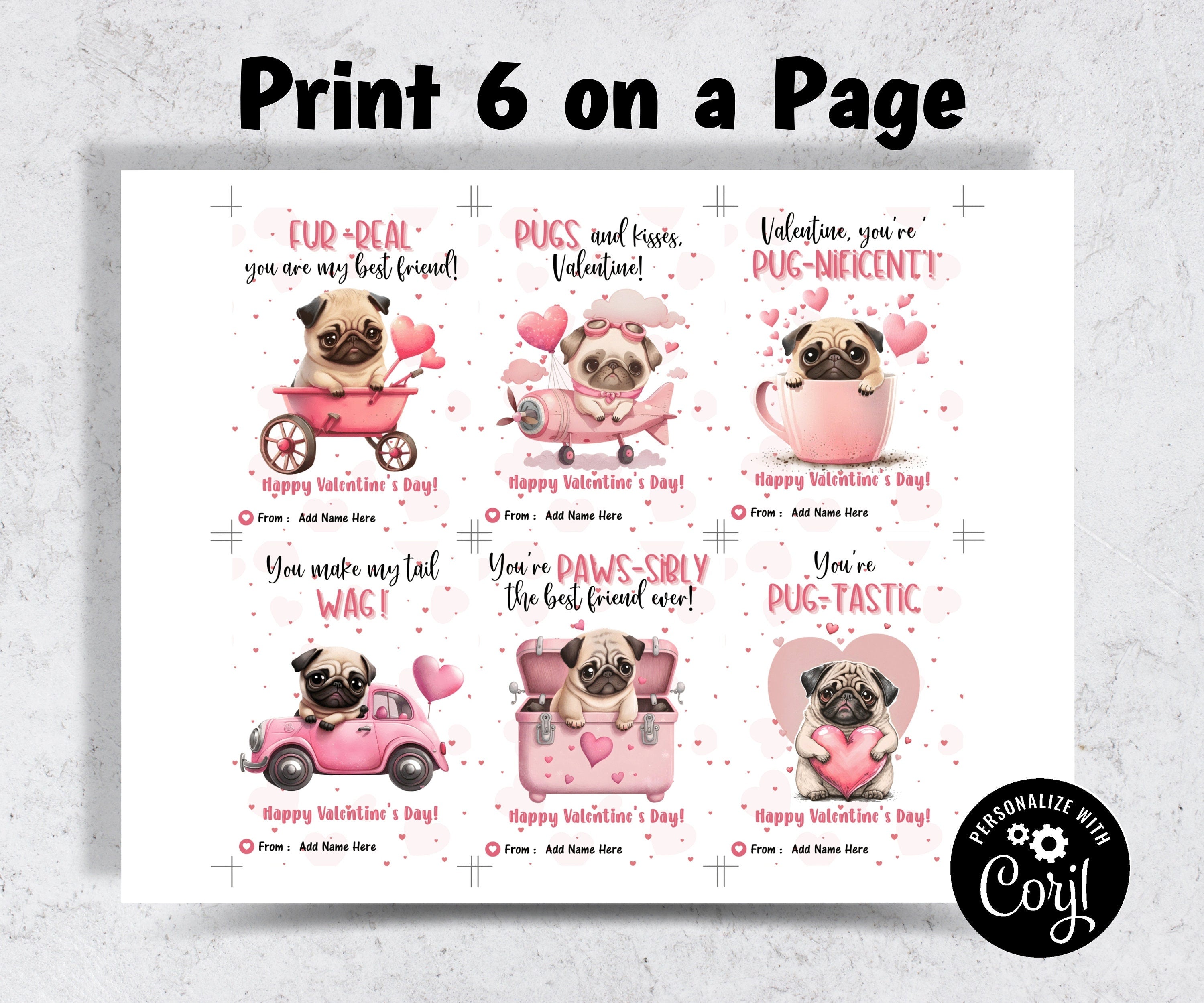 Pug Card | Dog Valentine | Cute Card | Pug Valentine | Pugs And Kisses | Kids Valentines | Dog Card | Pug Gift | Pug Valentine I Black Pug