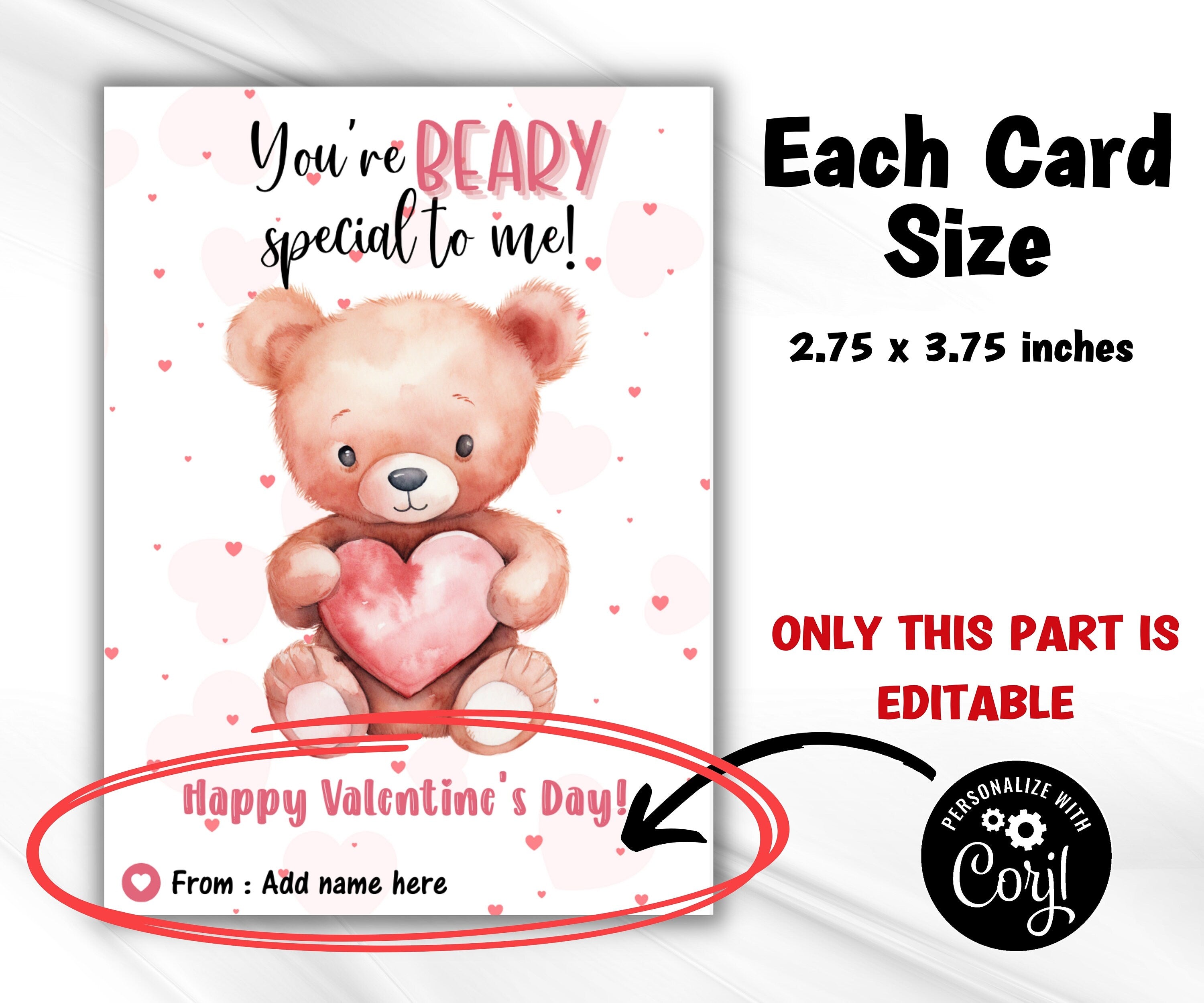 Bear Valentine Cards | Printable School Kids Valentines Day Cards | Valentine'S Day Card | Valentine Tag Set I Teddy Bear Valentine I Bear