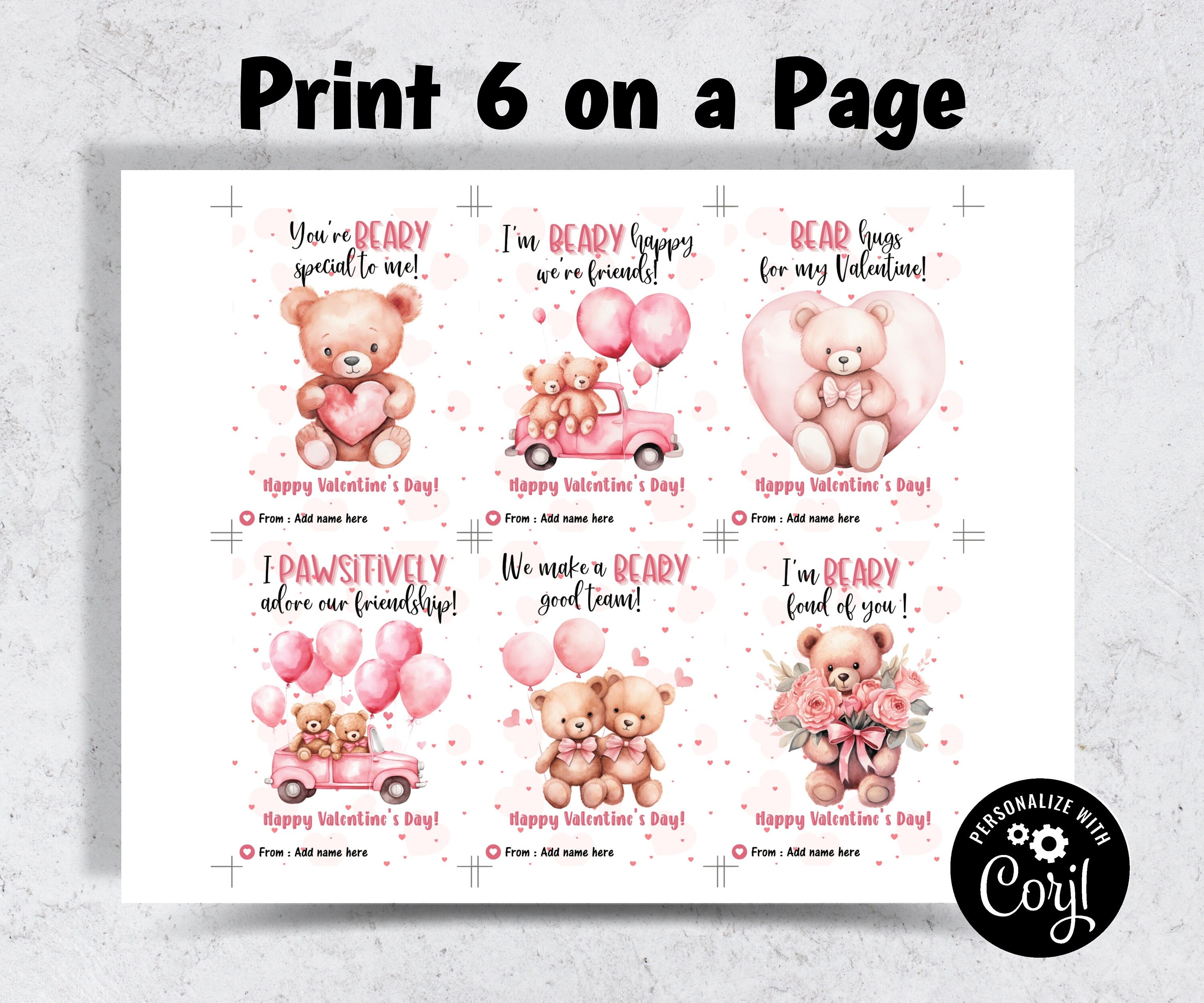 Bear Valentine Cards | Printable School Kids Valentines Day Cards | Valentine'S Day Card | Valentine Tag Set I Teddy Bear Valentine I Bear