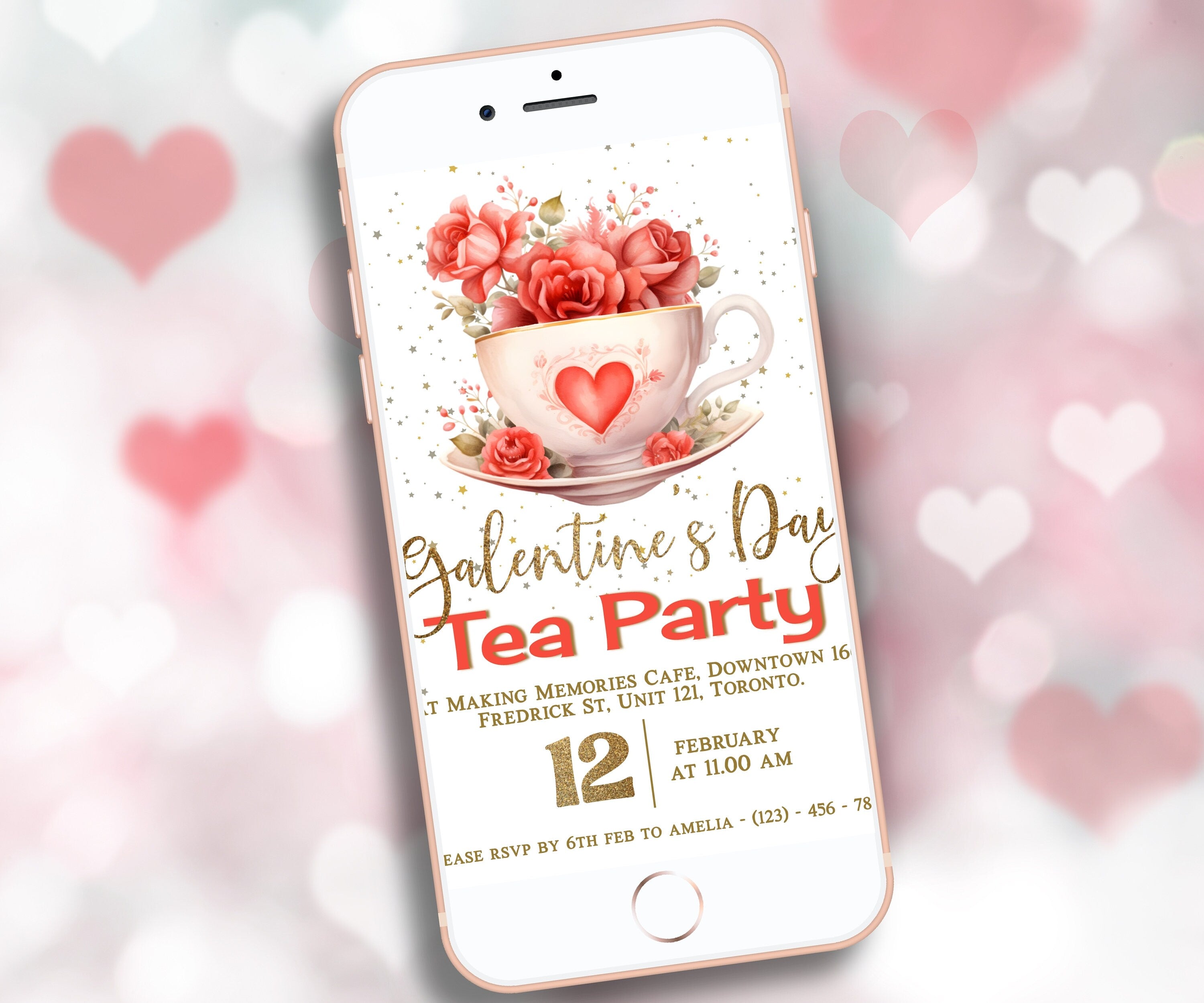 Galentines Tea Party Invitation | Galentines Day I Gift Exchange Galentine Day Invitation | Editable Galentine'S Invite | Editable in Corjl