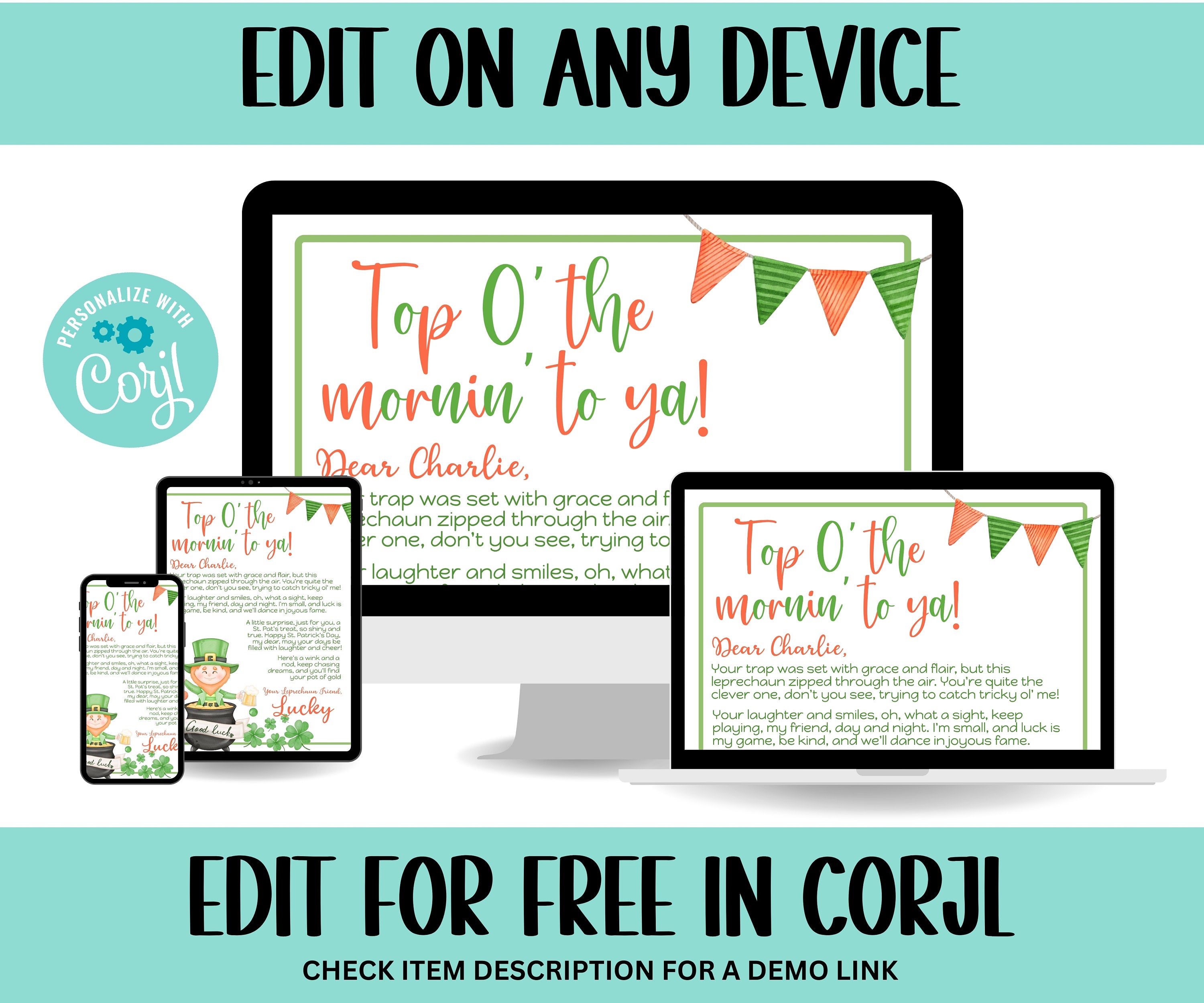 Leprechaun Note Printable | Editable Template | Kid Treasure Hunt Activity | Leprechaun trap letter-St.Patricks Day -TheHustlingCatLady-Templates