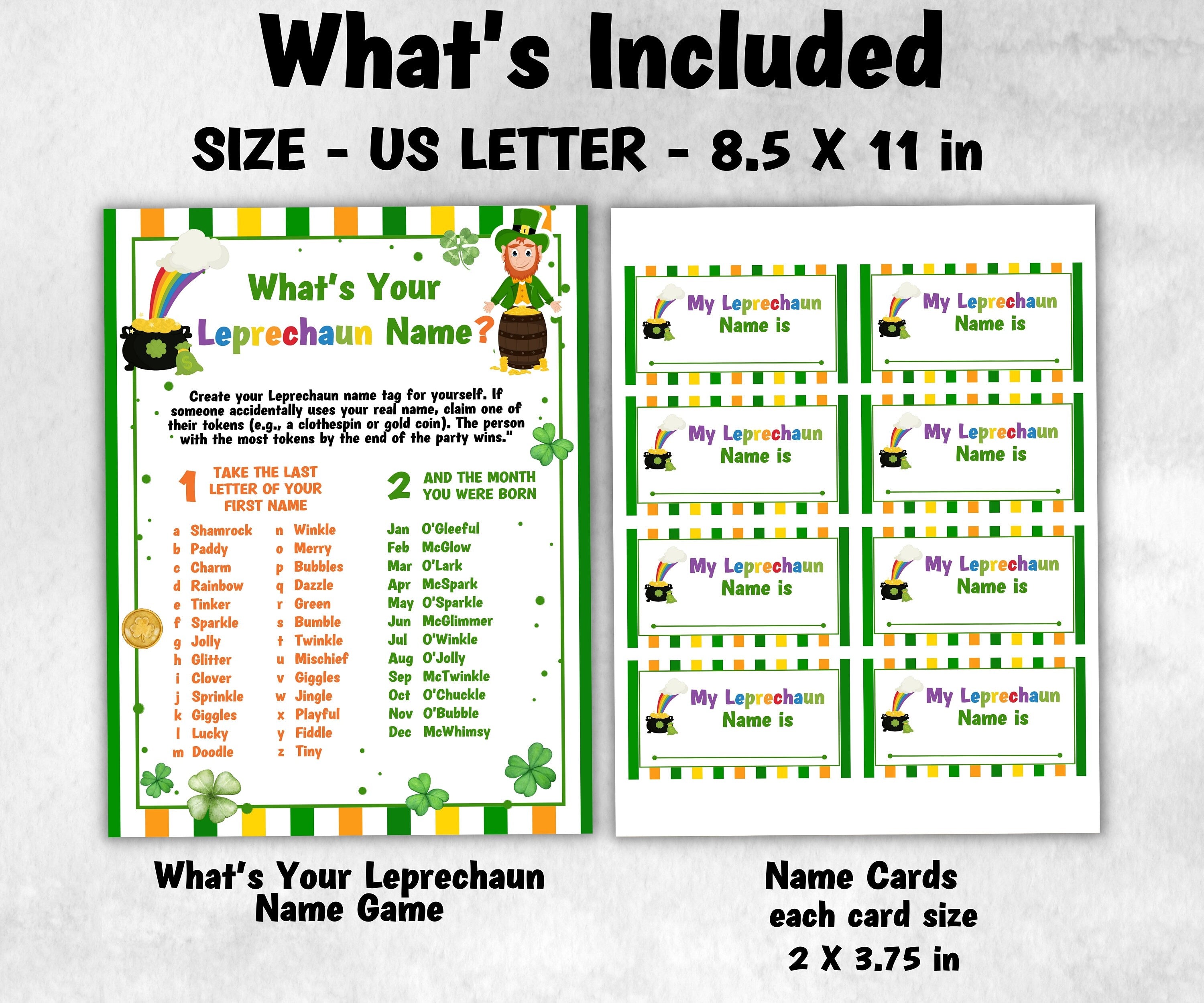 Leprechaun name tag game, Leprechaun name board sign, Leprechaun name generator, What's Your Leprechaun name, St Patricks Day Games-St.Patricks Day -TheHustlingCatLady-Stickers, Labels & Tags