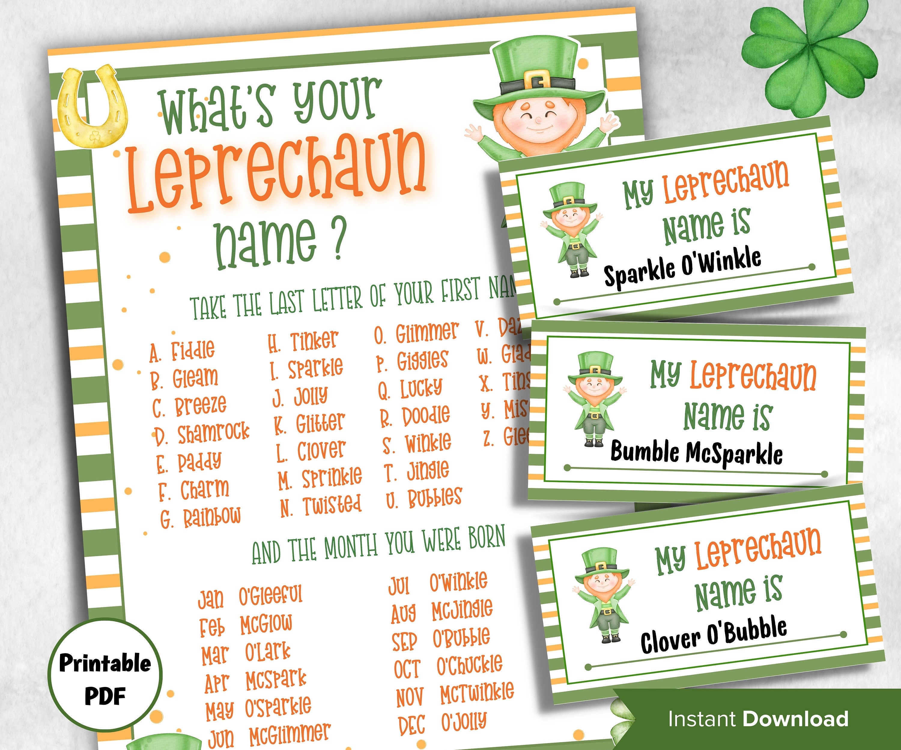 St Patricks Day Games, Leprechaun name tag game, Leprechaun name board sign, Leprechaun name generator, What's Your Leprechaun name,-St.Patricks Day -TheHustlingCatLady-Stickers, Labels & Tags