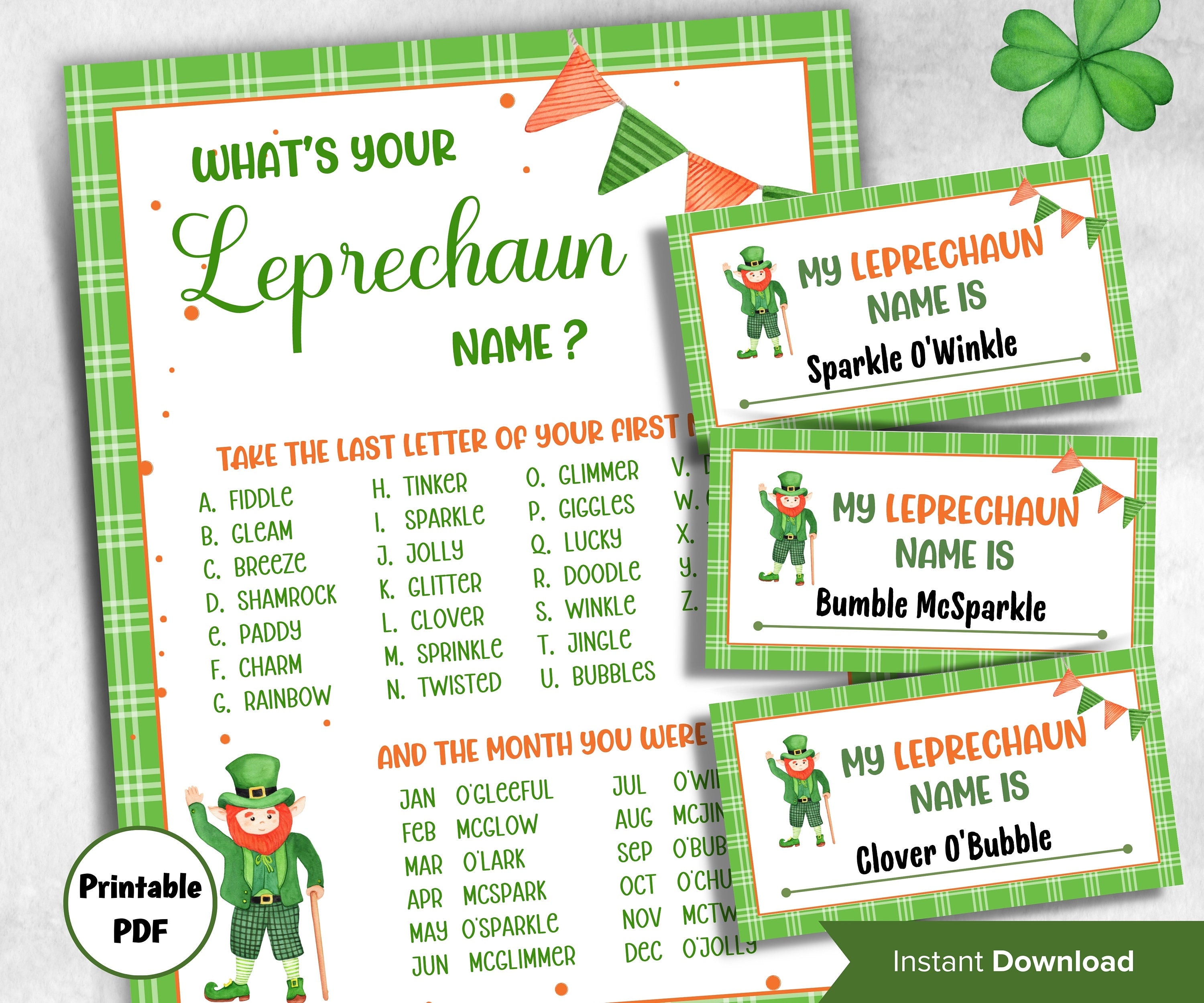 What's Your Leprechaun name, St Patricks Day Games, Leprechaun name tag game, Leprechaun name board sign, Leprechaun name generator,-St.Patricks Day -TheHustlingCatLady-Stickers, Labels & Tags