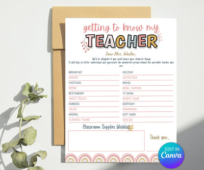 Getting to know my teacher I All about my teacher I Teacher favorites I Teacher Survey I Teacher Gift ideas I End of school gift I School