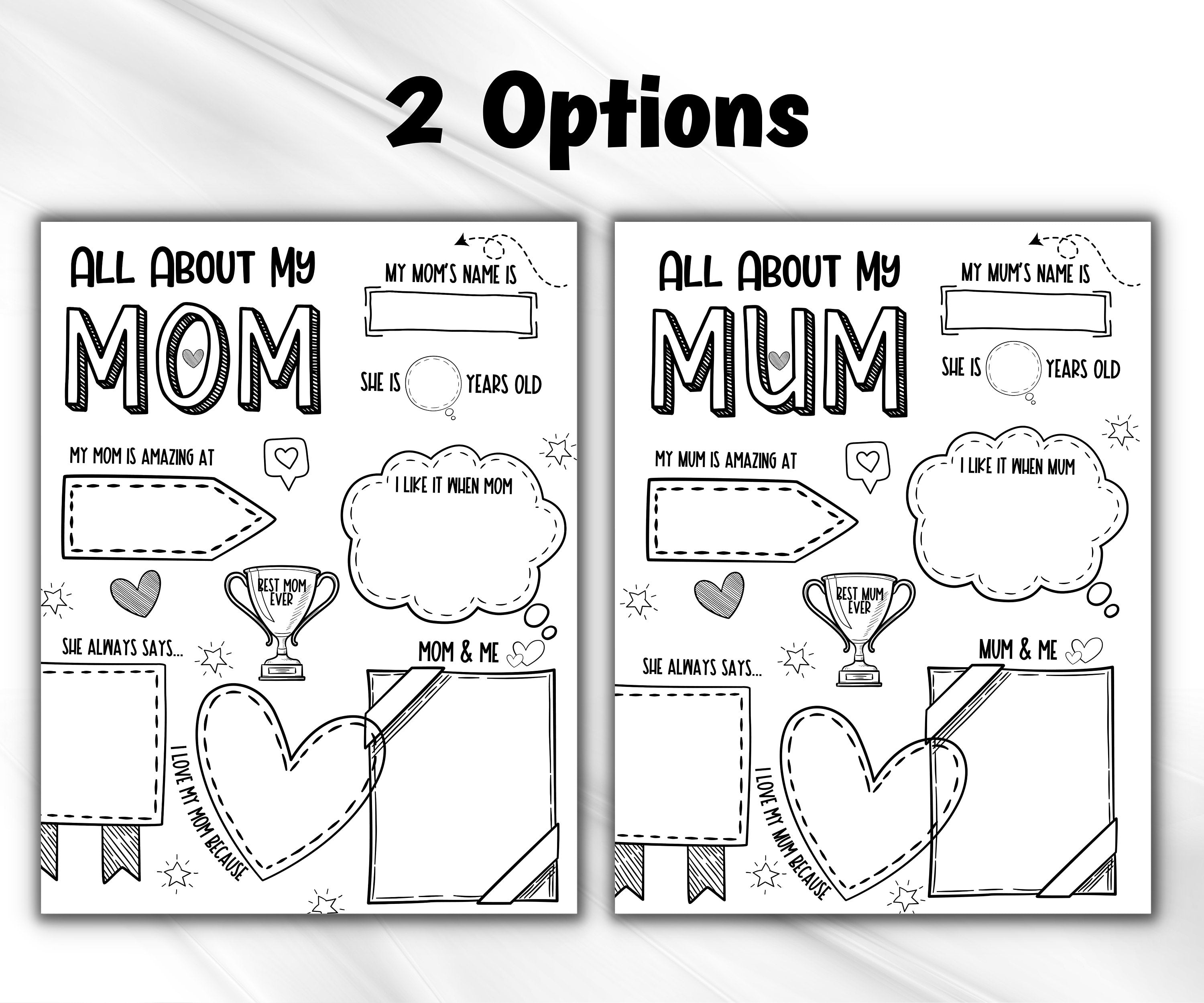 Mothers Day Questionnaire Preschool |Mothers Day Printable | Mothers Day Gift | All About Mom | All About My Mum Printable I Coloring Page