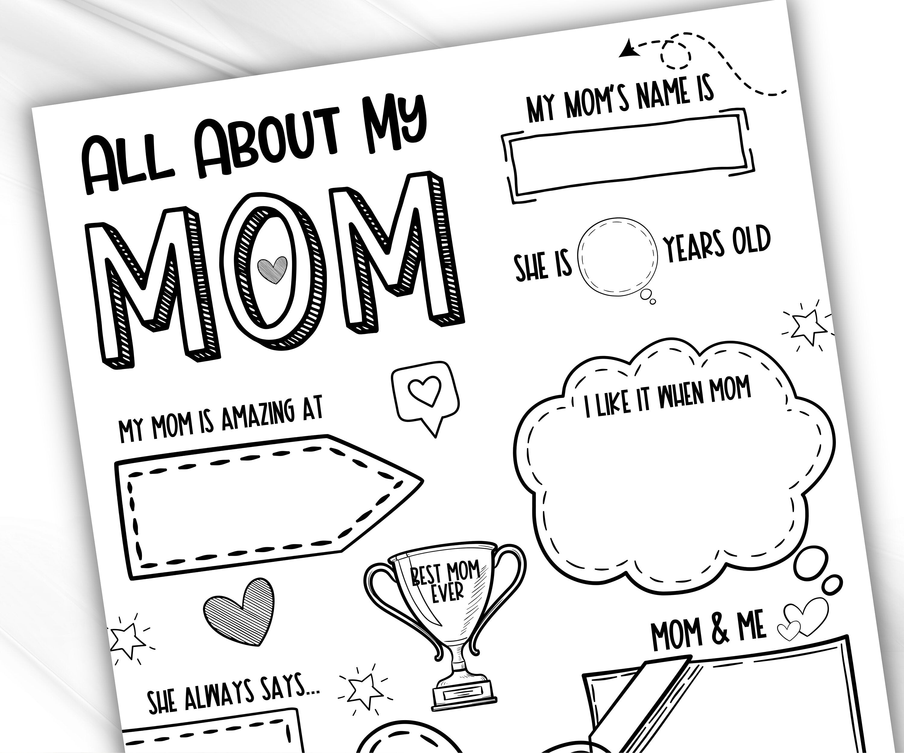 Mothers Day Questionnaire Preschool |Mothers Day Printable | Mothers Day Gift | All About Mom | All About My Mum Printable I Coloring Page